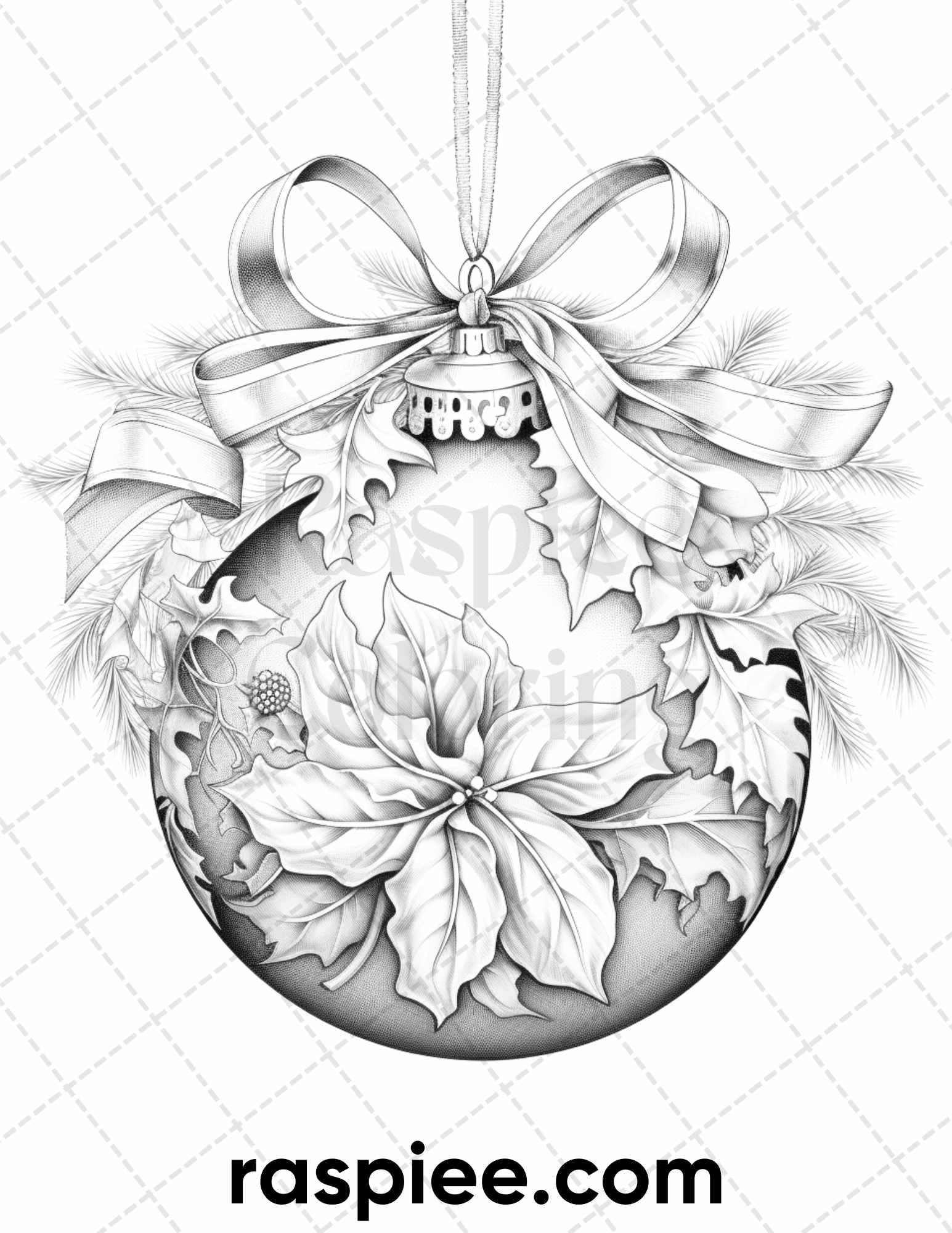 40 Christmas Balls Grayscale Coloring Pages Printable for Adults, PDF File Instant Download