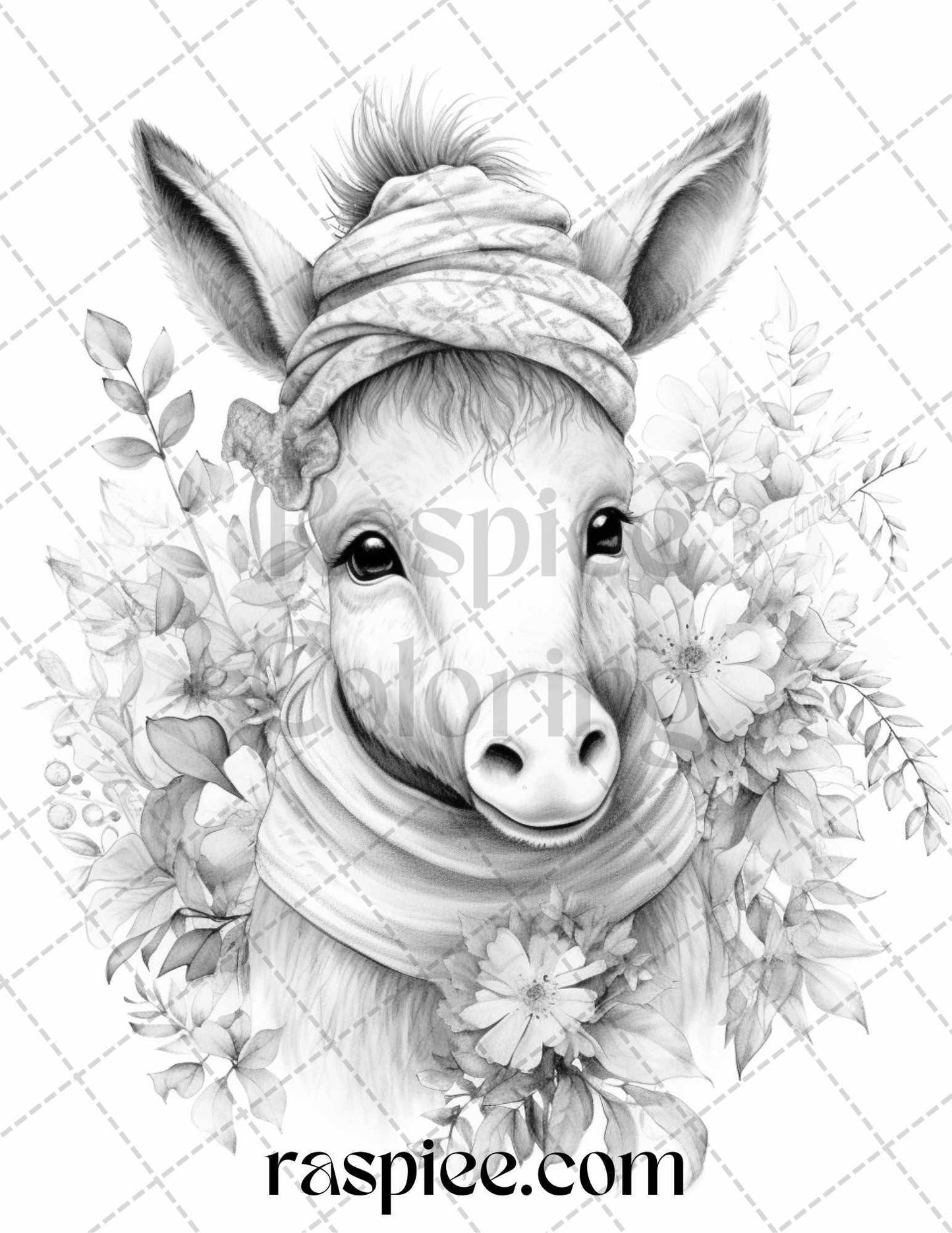 40 Cute Fall Animals Grayscale Coloring Pages Printable for Adults and Kids, PDF File Instant Download