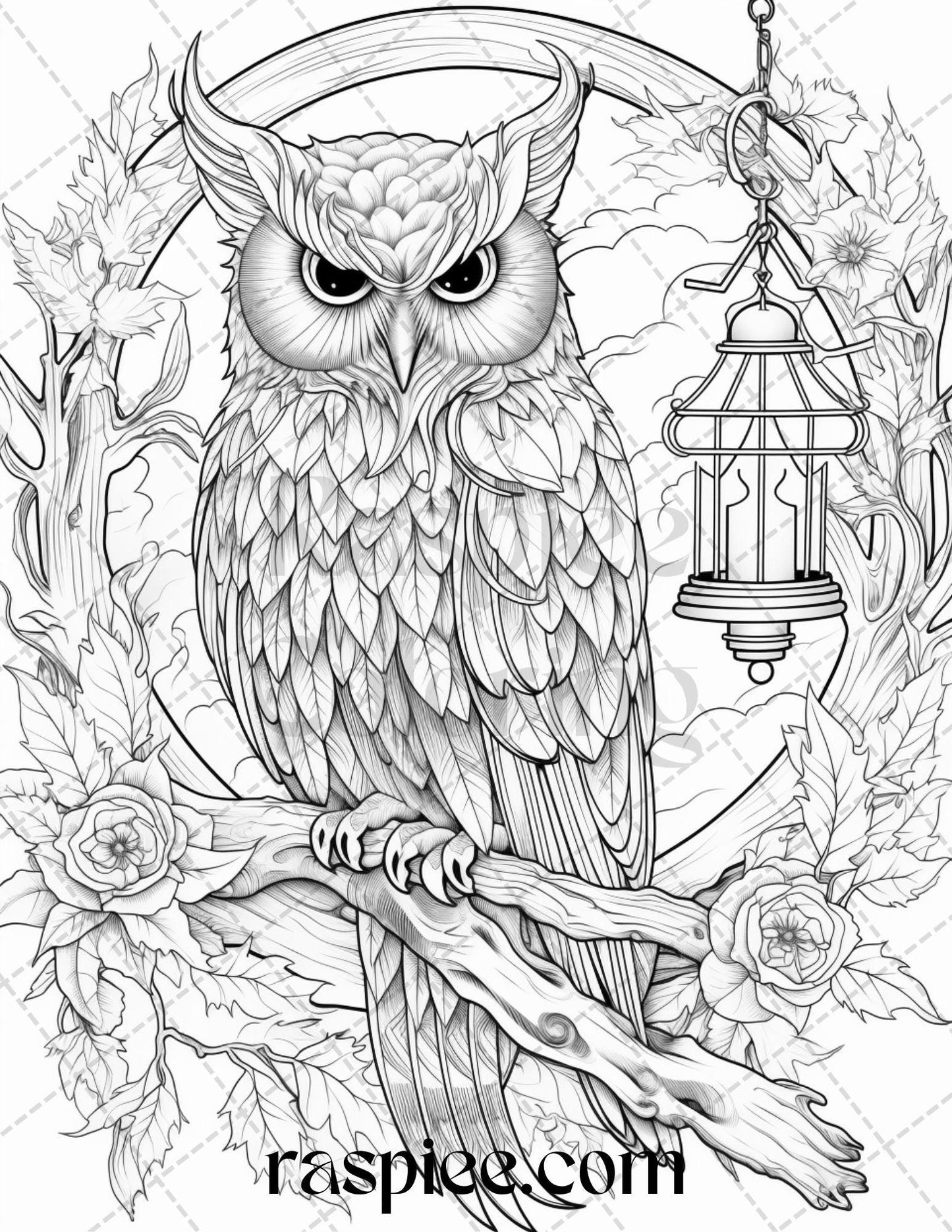 40 Floral Owl Grayscale Printable Coloring Pages for Adults, PDF File Instant Download