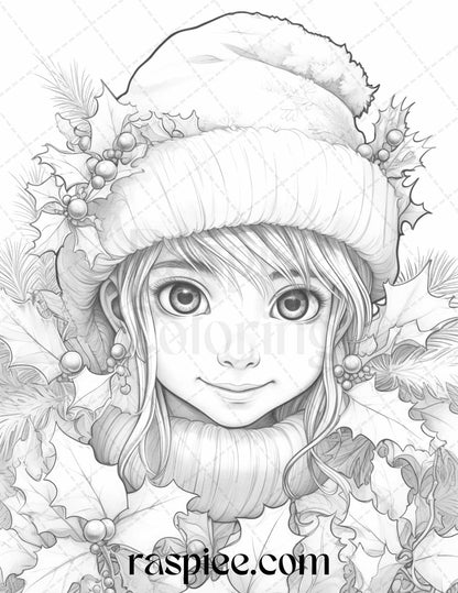 110 Christmas Elves Grayscale Coloring Pages Printable for Adults Kids, PDF File Instant Download