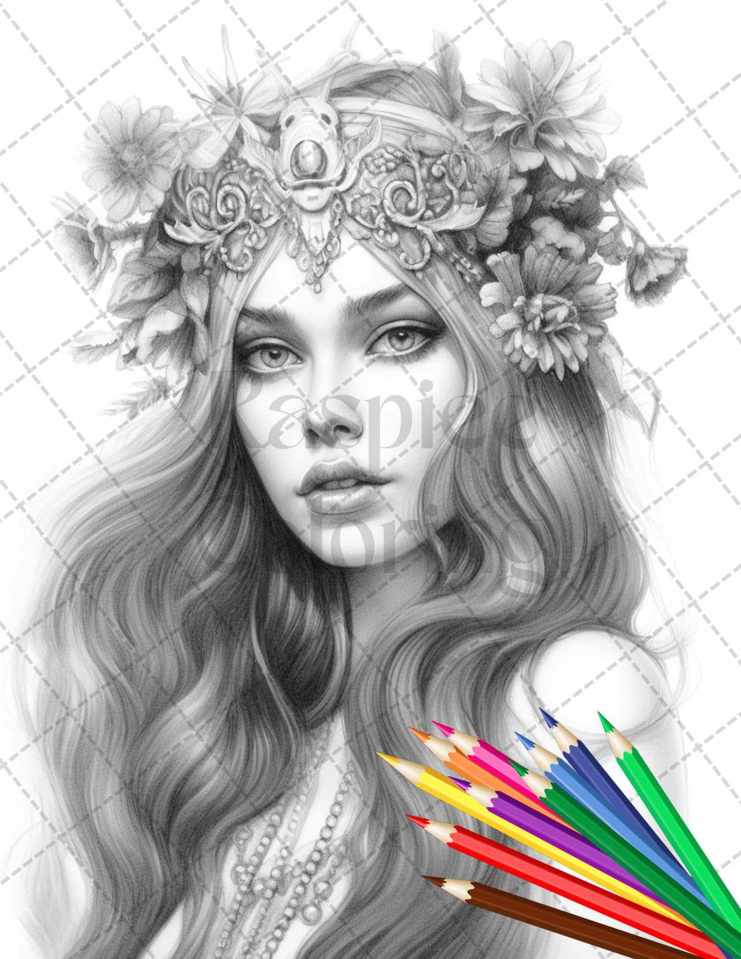 43 Beautiful Hippie Girls Grayscale Coloring Pages Printable for Adults, PDF File Instant Download