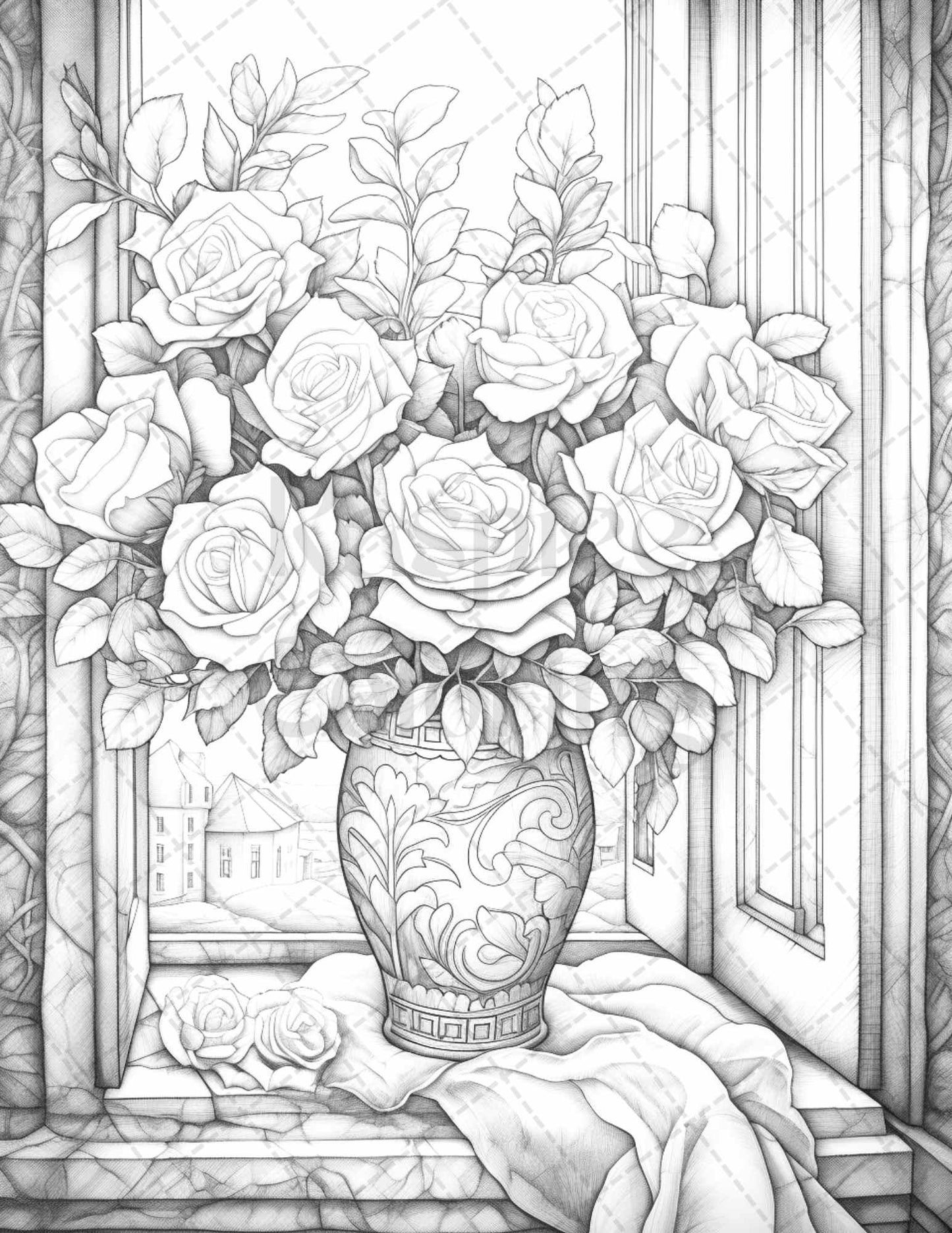 40 Captivating Roses Grayscale Coloring Pages Printable for Adults, PDF File Instant Download