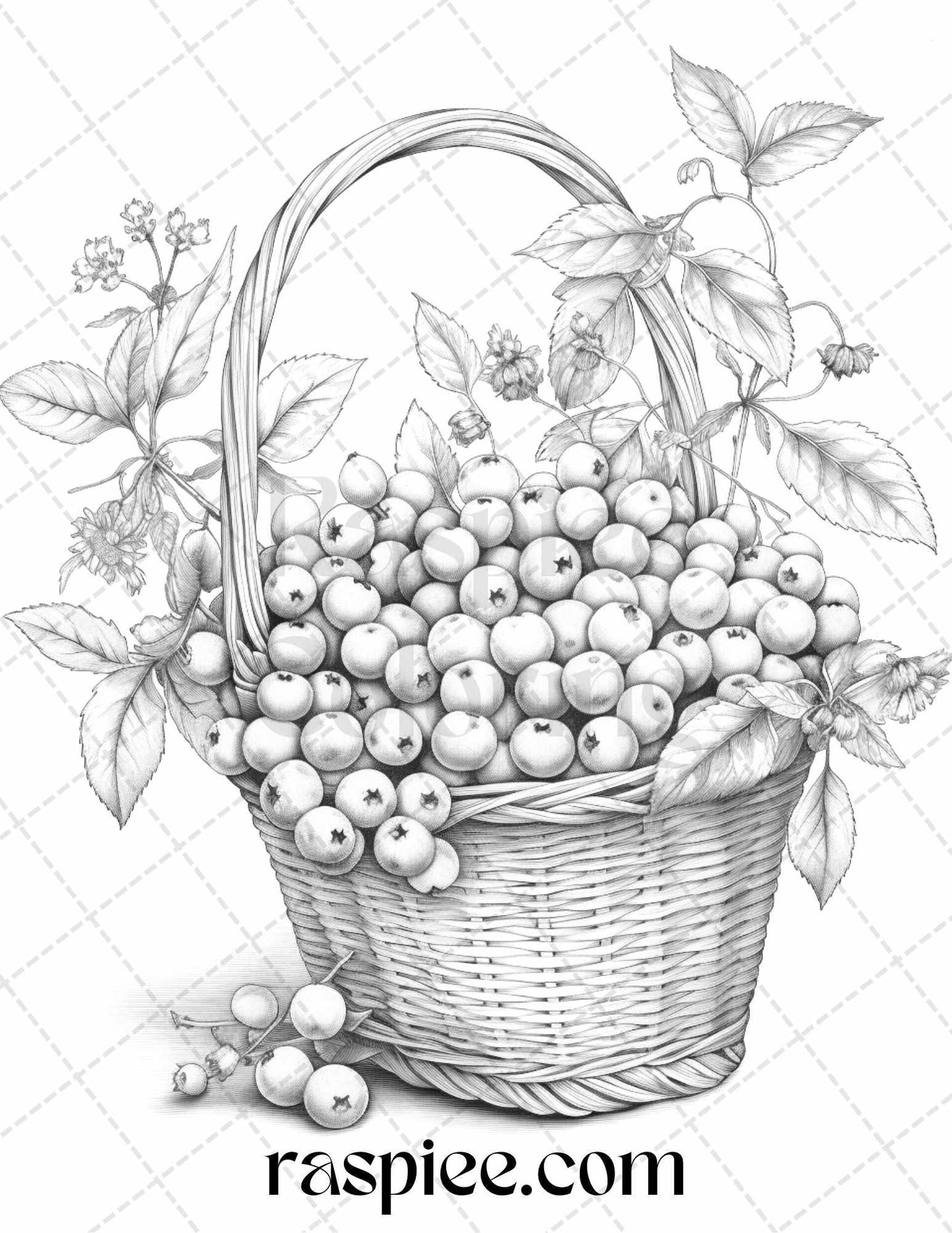 40 Fruit Basket Grayscale Coloring Pages Printable for Adults, PDF File Instant Download