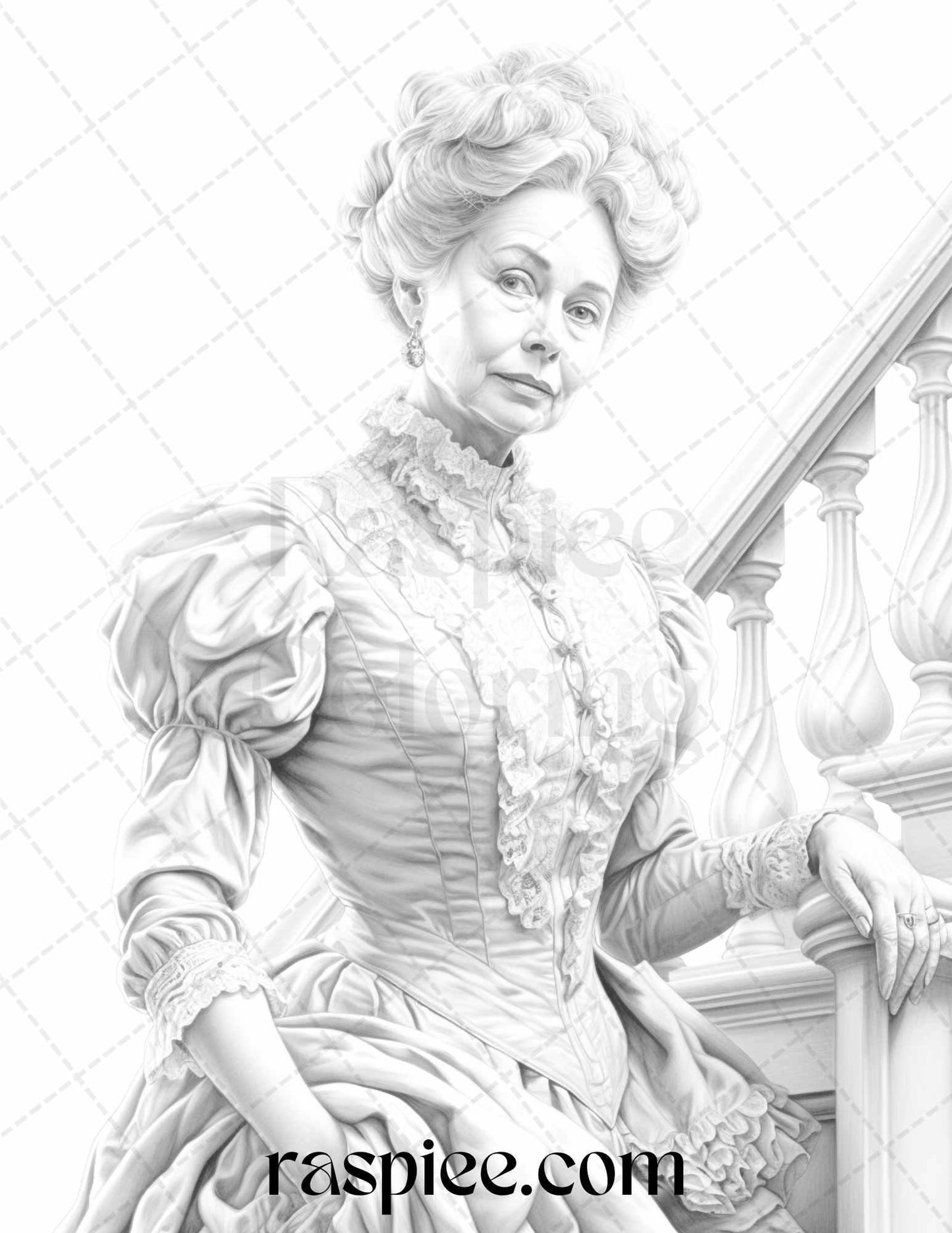 50 Victorian Grandma Grayscale Coloring Pages Printable for Adults, PDF File Instant Download