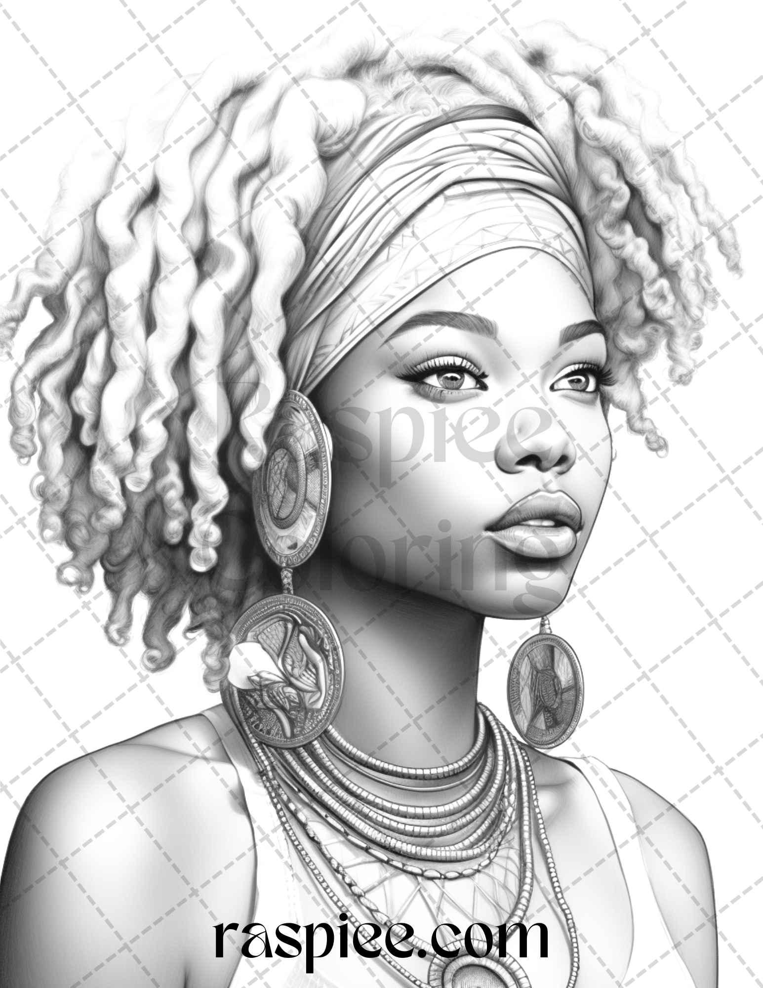 40 Beautiful African Women Grayscale Coloring Pages Printable for Adults, PDF File Instant Download