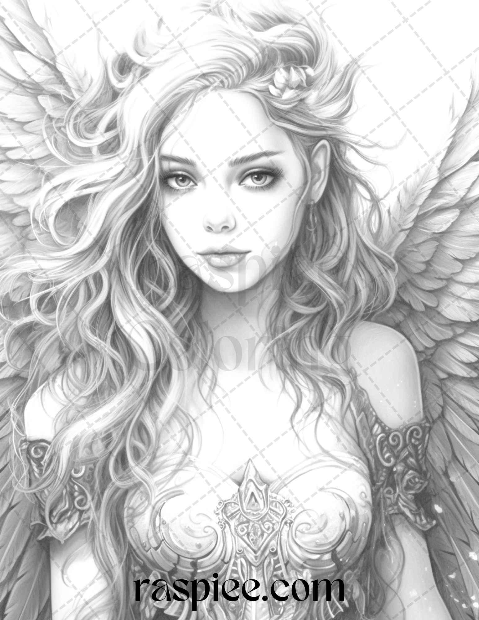 42 Enchanting Angels Grayscale Coloring Pages Printable for Adults, PDF File Instant Download