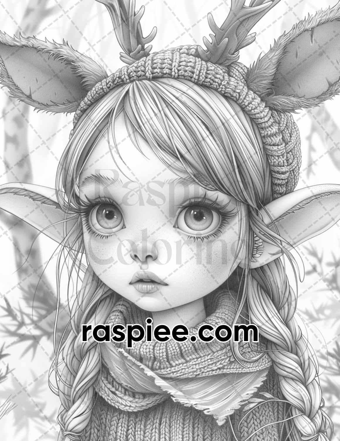 62 Magical Fairy Antler Grayscale Adult Coloring Pages, Printable PDF Instant Download