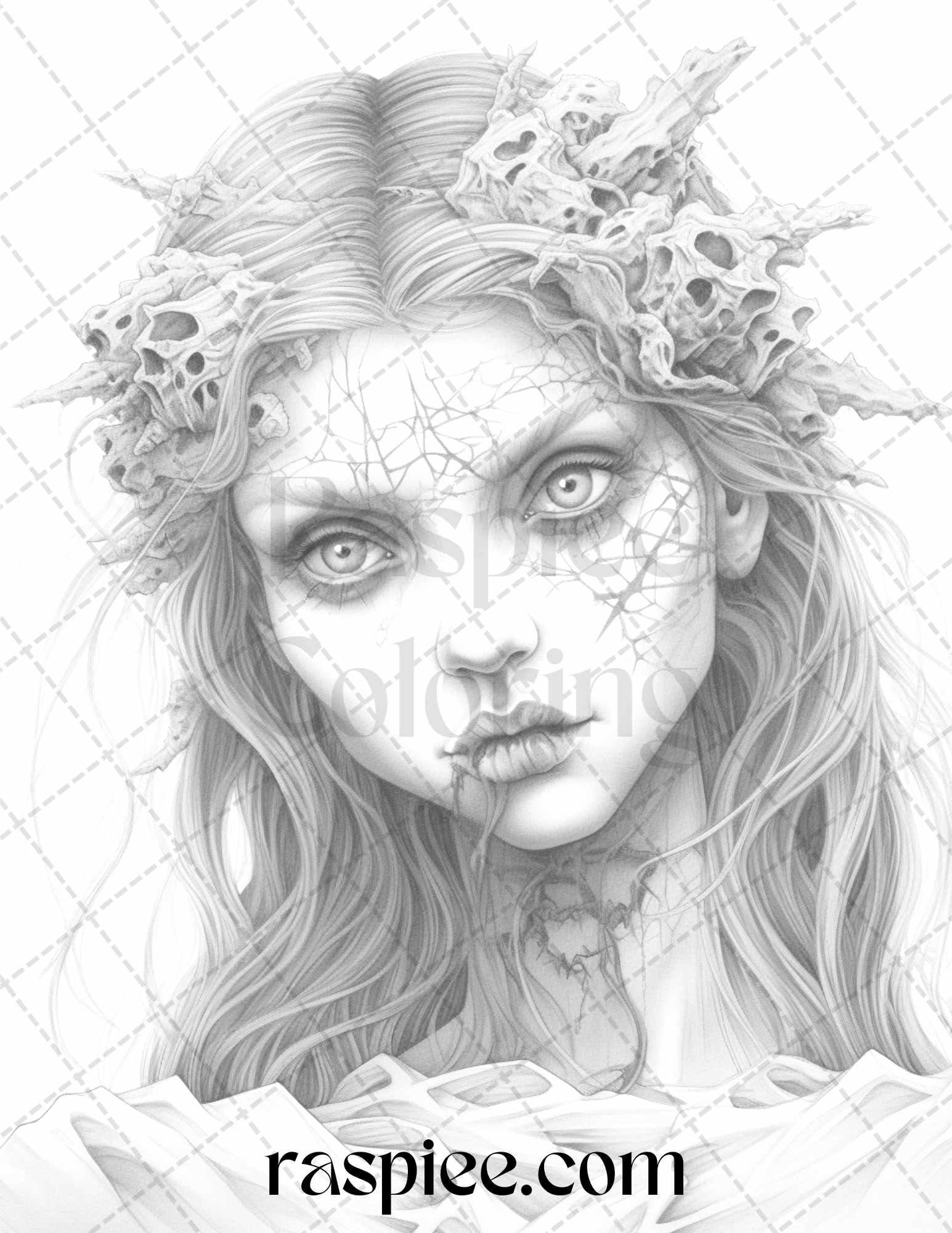 40 Scary Zombie Girls Grayscale Coloring Pages Printable for Adults, PDF File Instant Download