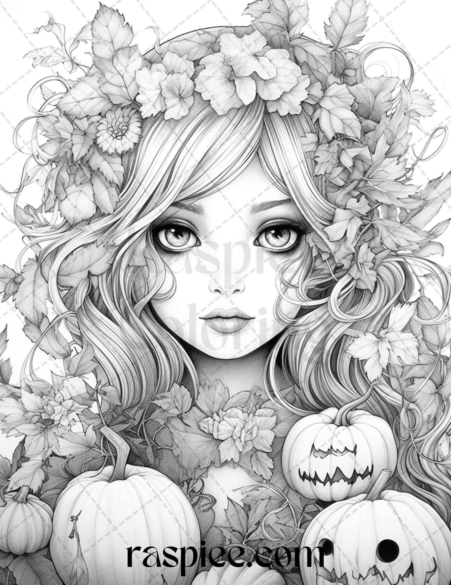 40 Pumpkin Fairy Girls Grayscale Coloring Pages Printable for Adults, PDF File Instant Download