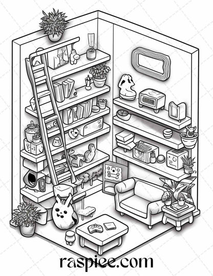 40 Pocket Room Coloring Pages Printable for Adults Kids, PDF File Instant Download