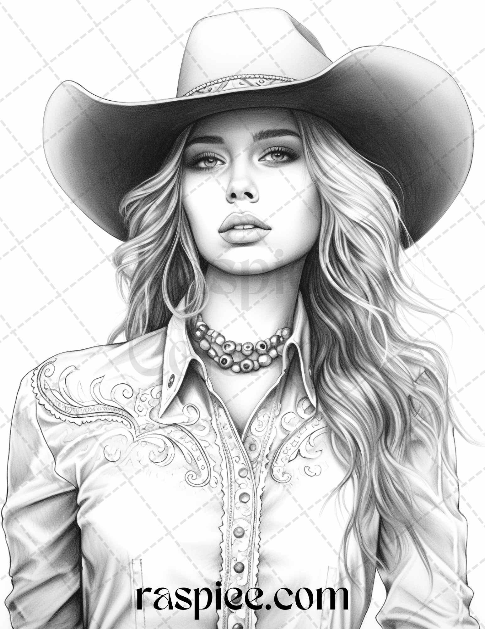 40 Beautiful Cowgirls Grayscale Coloring Pages Printable for Adults, PDF File Instant Download