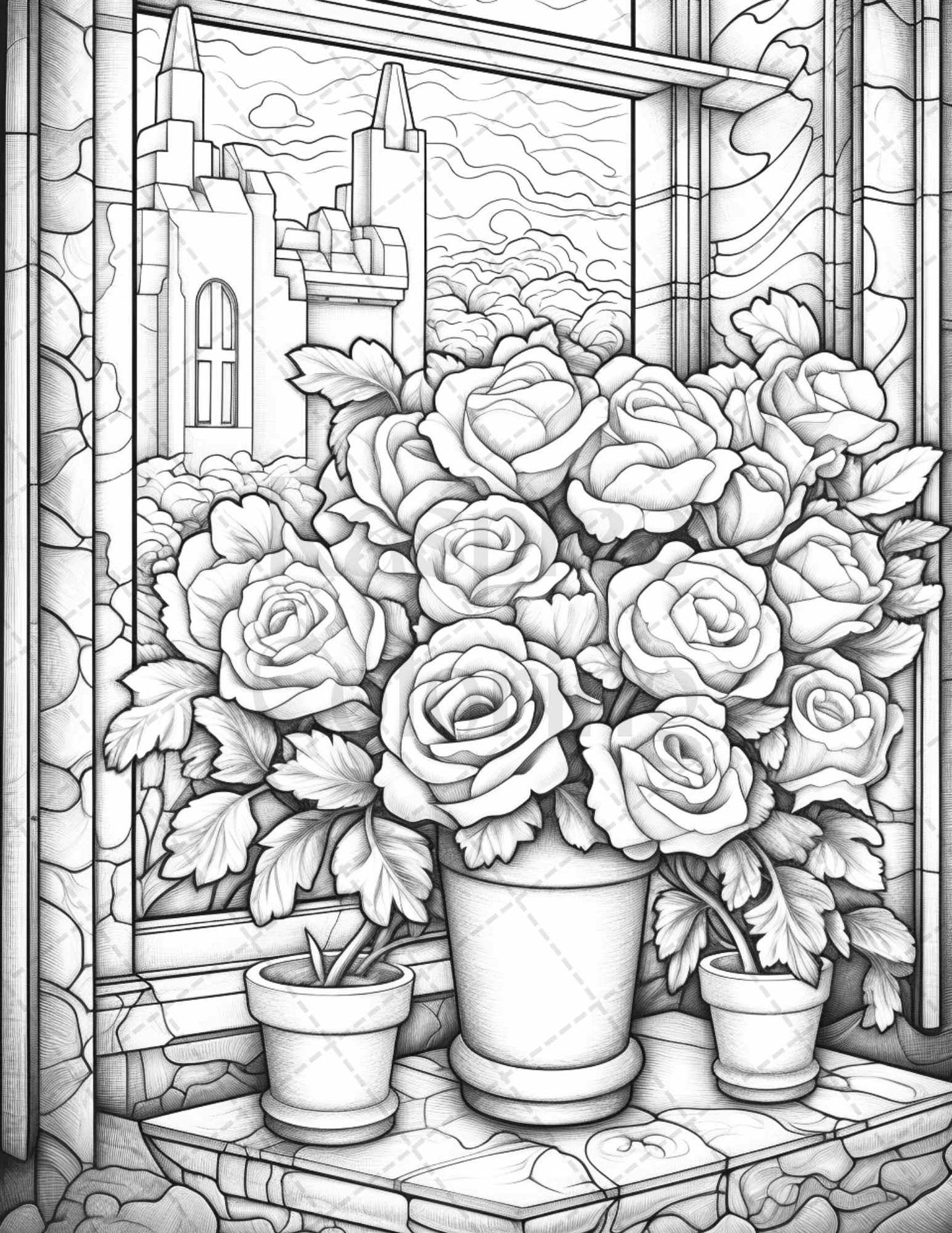 40 Captivating Roses Grayscale Coloring Pages Printable for Adults, PDF File Instant Download