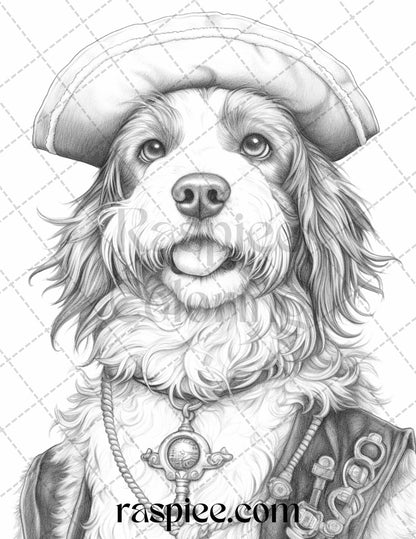 40 Pirate Animals Grayscale Coloring Pages Printable for Adults, PDF File Instant Download