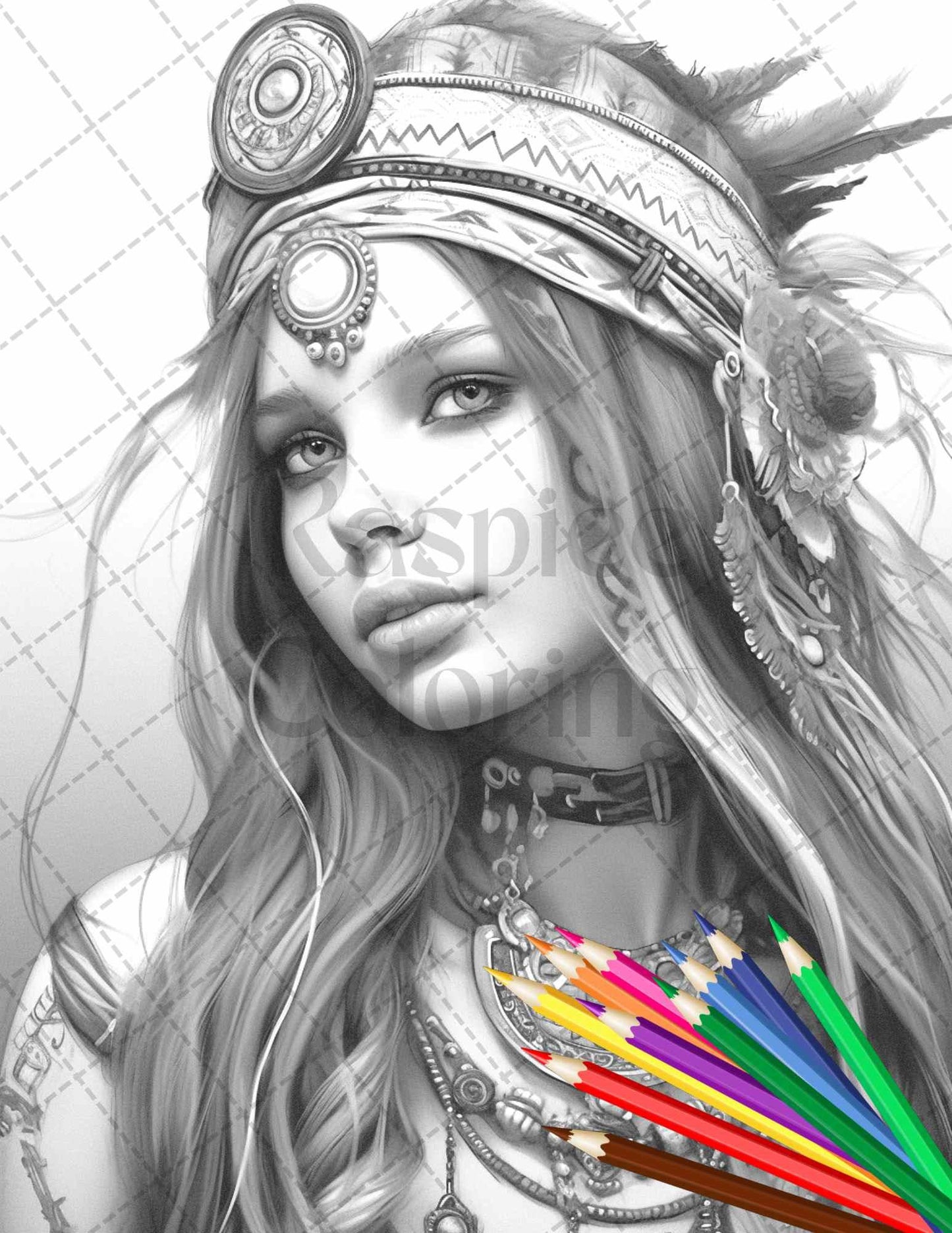 43 Beautiful Hippie Girls Grayscale Coloring Pages Printable for Adults, PDF File Instant Download