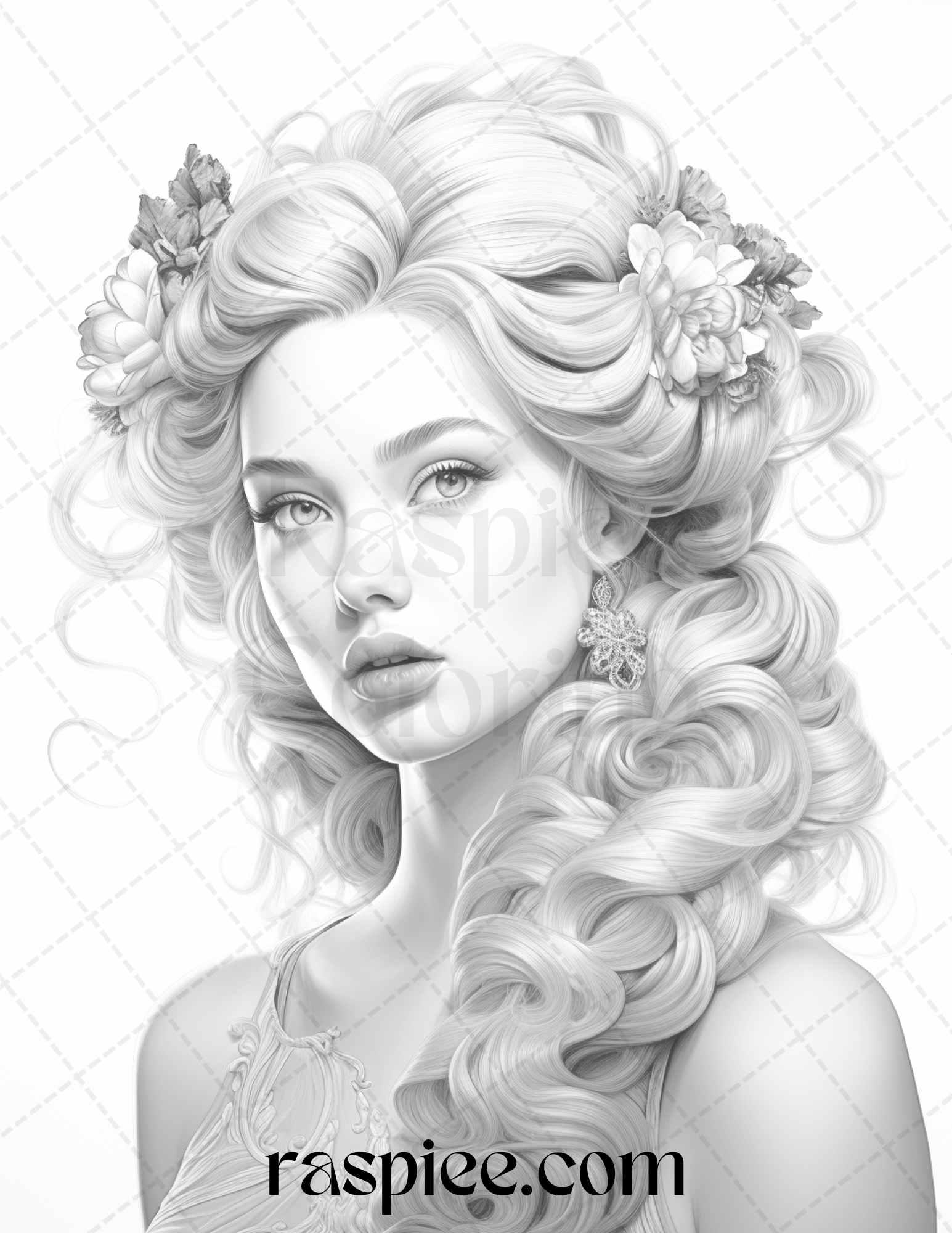 43 Beautiful Hairstyles Grayscale Coloring Pages Printable for Adults, PDF File Instant Download