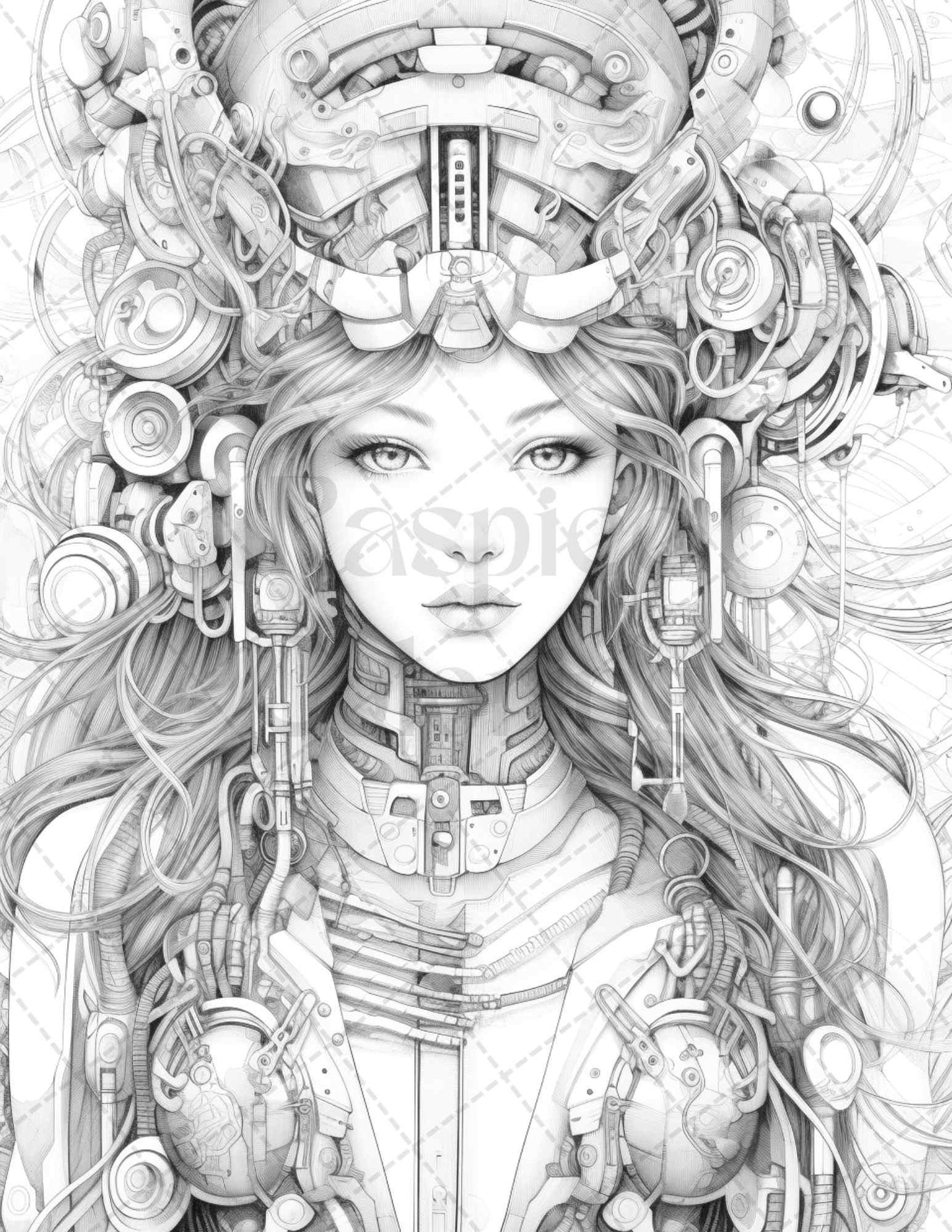 40 Beautiful Cyborg Girls Grayscale Coloring Pages Printable for Adults, PDF File Instant Download