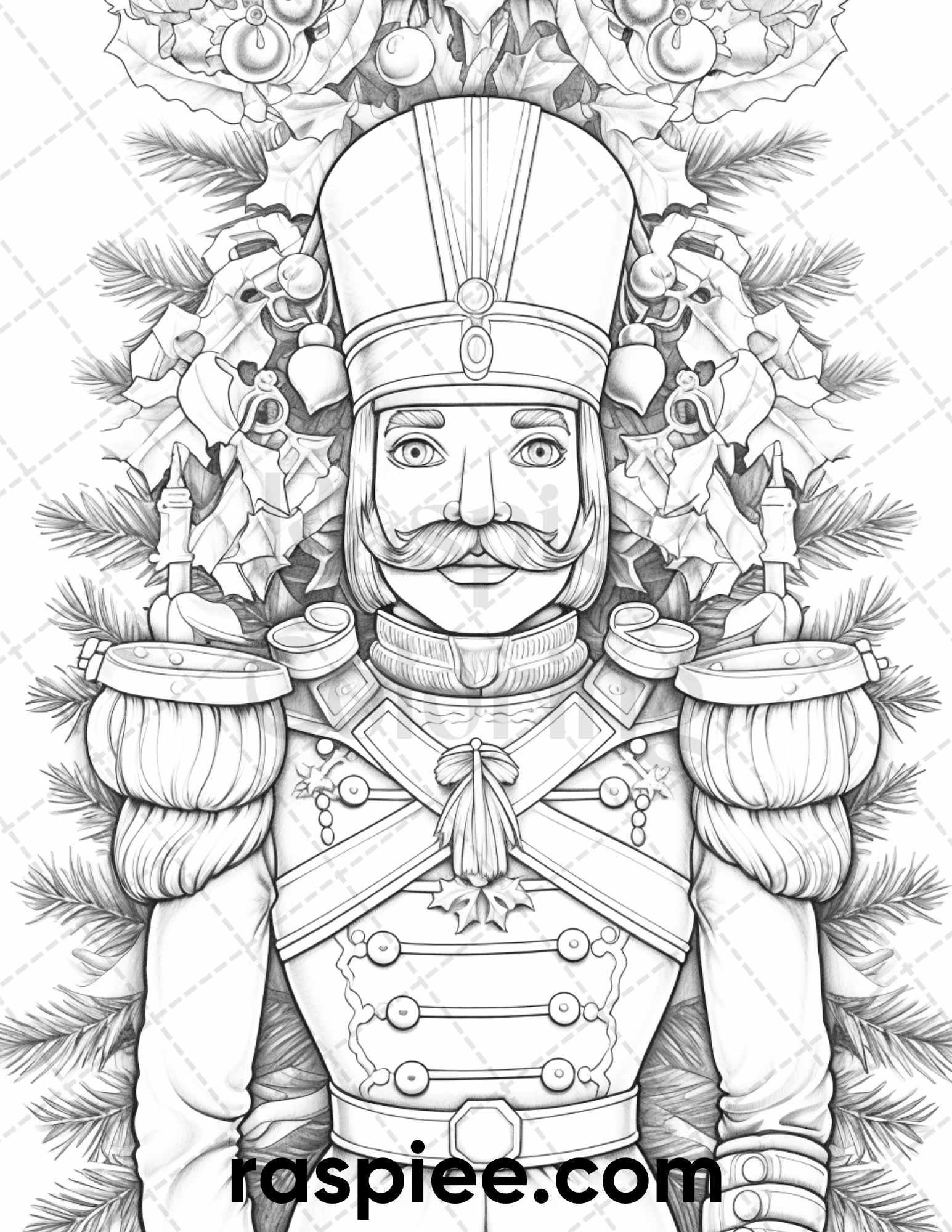 40 Christmas Nutcrackers Grayscale Coloring Pages for Adults, Printable PDF File Instant Download