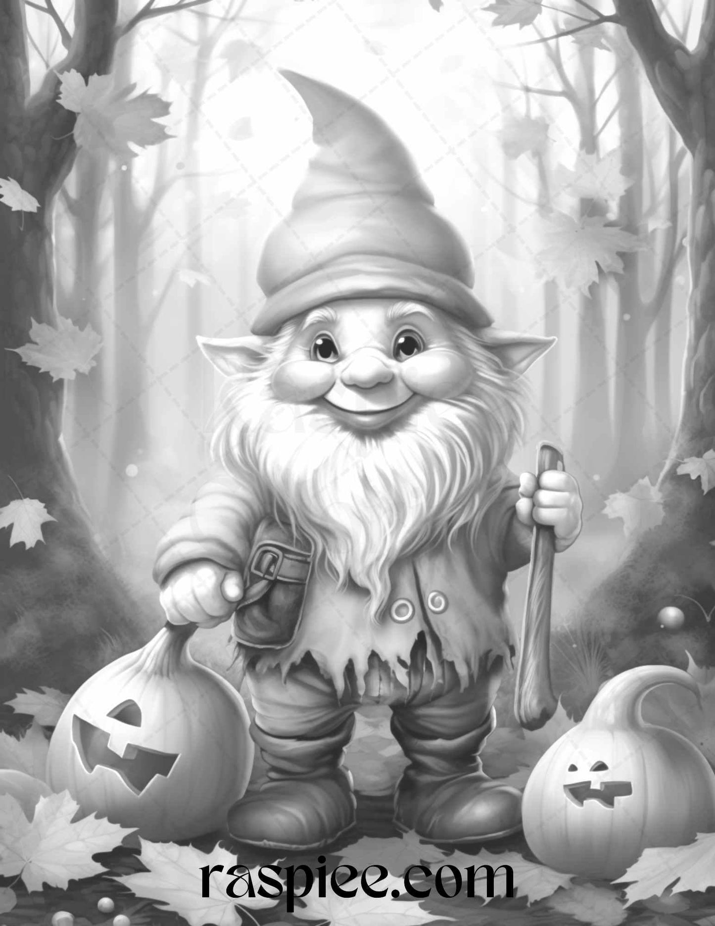 40 Fall Gnomes Grayscale Coloring Pages Printable for Adults Kids, PDF File Instant Download