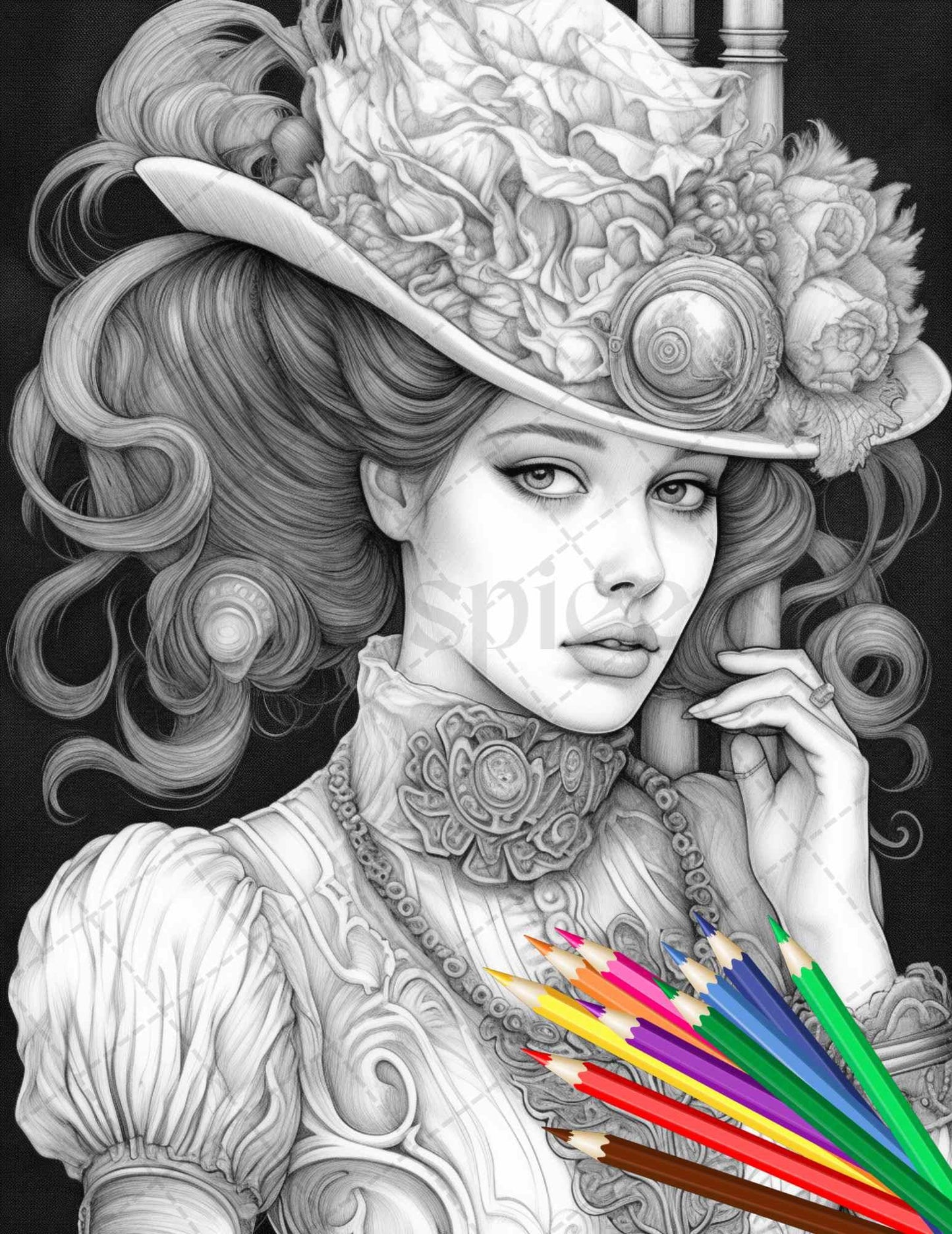 43 Beautiful Victorian Women Grayscale Coloring Pages Printable for Adults, PDF File Instant Download