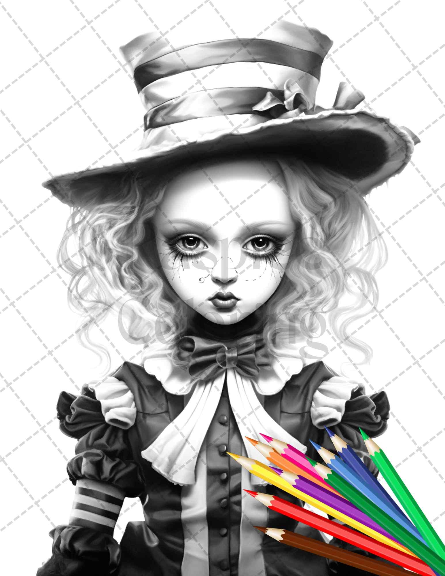 40 Creepy Porcelain Dolls Grayscale Coloring Pages for Adults, PDF File Instant Download