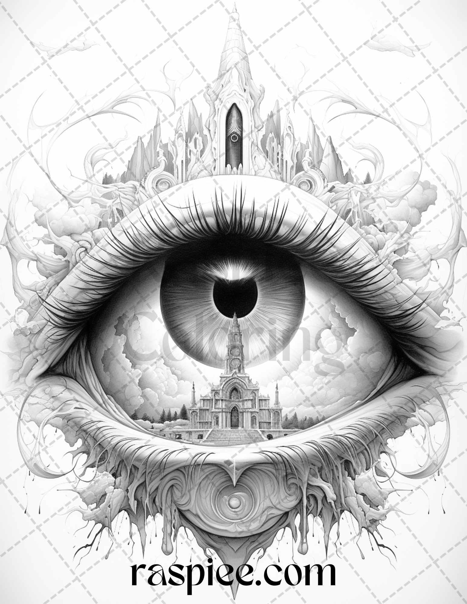 40 Surrealism Eyes Grayscale Coloring Pages Printable for Adults, PDF File Instant Download