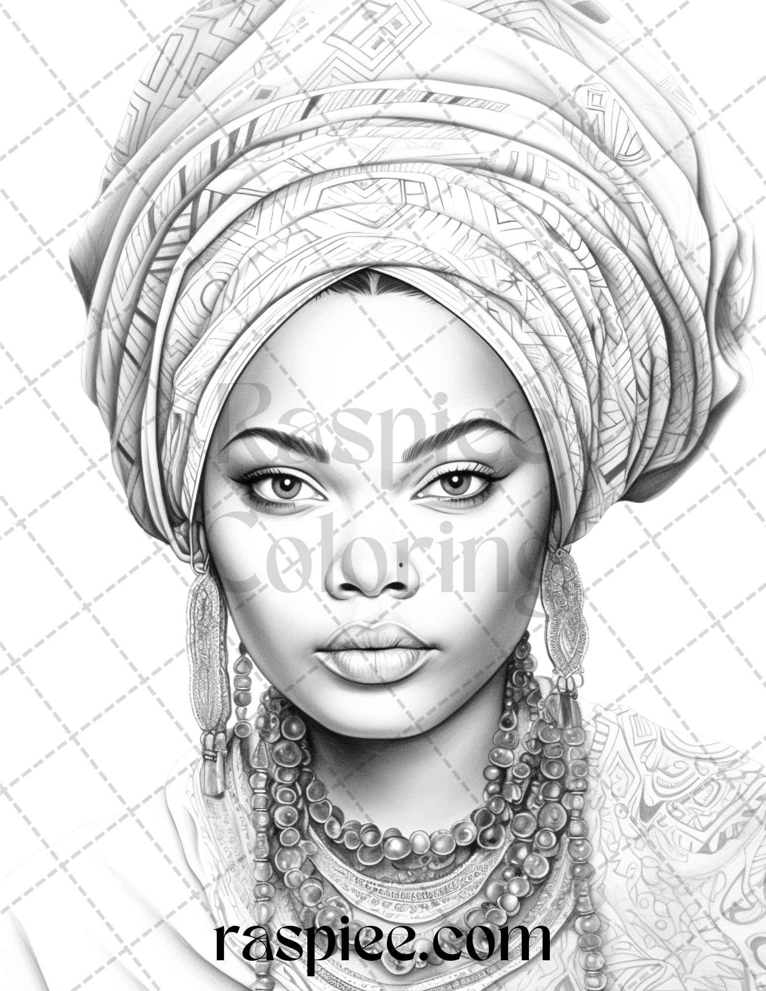 40 Beautiful African Women Grayscale Coloring Pages Printable for Adults, PDF File Instant Download