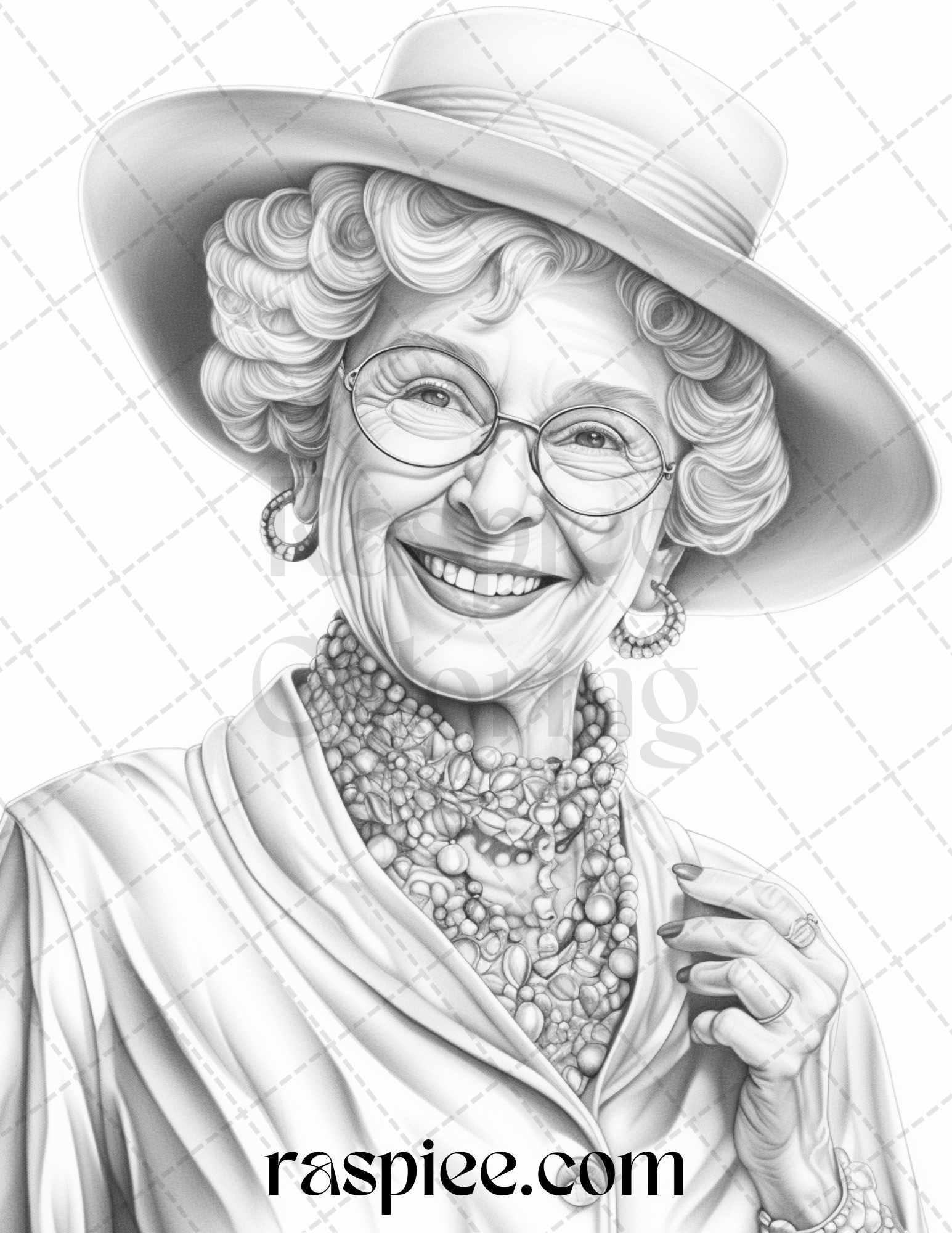 40 Fashionista Grandma Grayscale Coloring Pages Printable for Adults, PDF File Instant Download