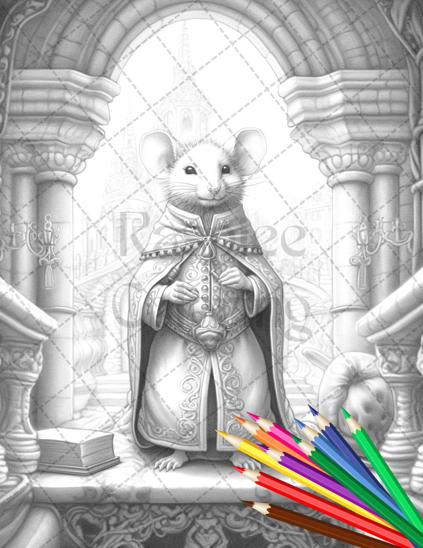 40 Little Mouse Prince Grayscale Coloring Pages Printable for Adults, PDF File Instant Download