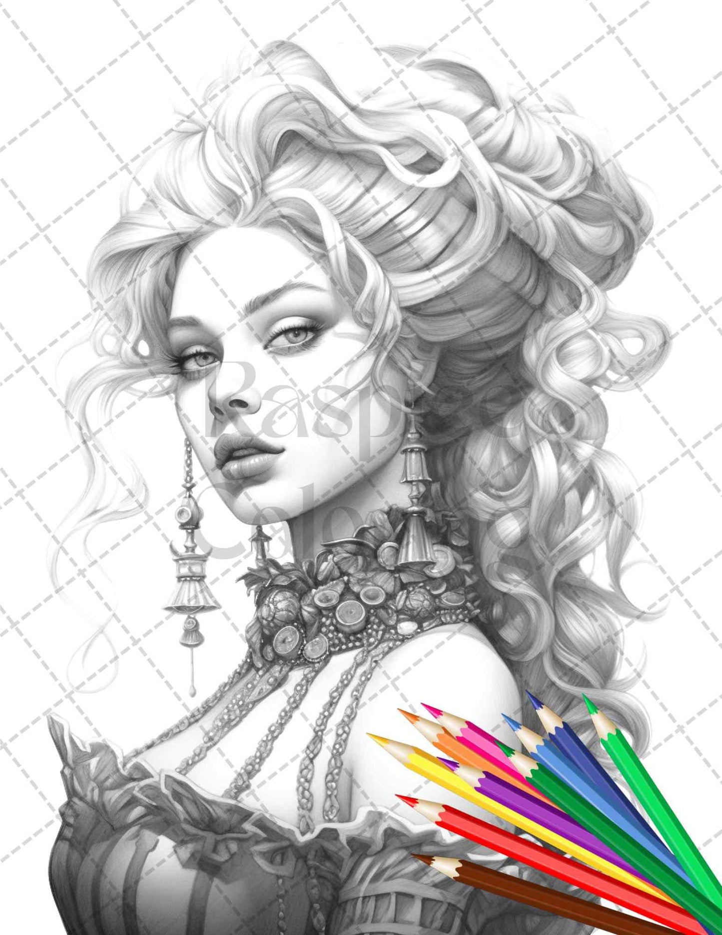 40 Beautiful Gothic Girls Grayscale Coloring Pages Printable for Adults, PDF File Instant Download