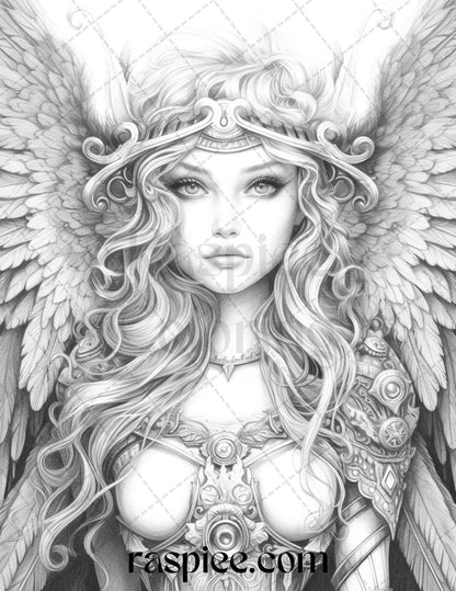 42 Enchanting Angels Grayscale Coloring Pages Printable for Adults, PDF File Instant Download