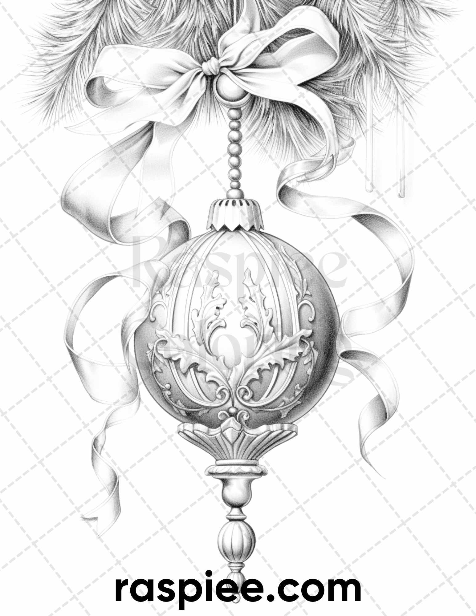 40 Christmas Balls Grayscale Coloring Pages Printable for Adults, PDF File Instant Download