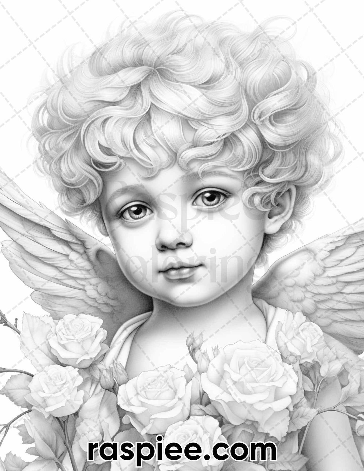 40 Valentine's Day Cupid Grayscale Adult Coloring Pages, Printable PDF Instant Download