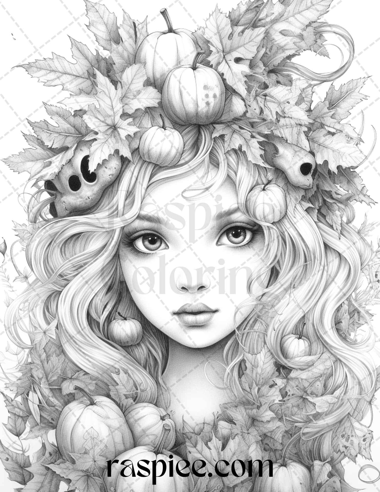 40 Pumpkin Fairy Girls Grayscale Coloring Pages Printable for Adults, PDF File Instant Download