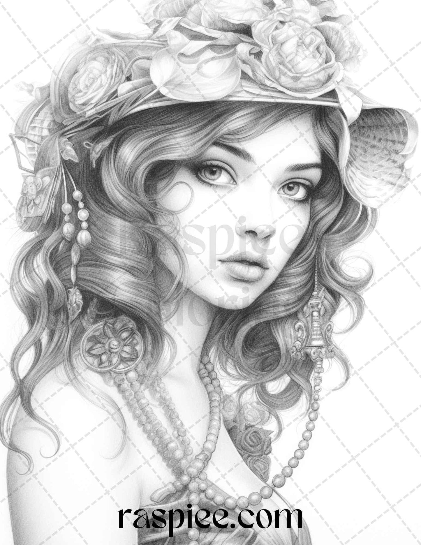 40 Beautiful Gatsby Girls Grayscale Coloring Pages Printable for Adults, PDF File Instant Download