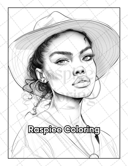 50 Black Women Portrait Coloring Pages for Adults Printable PDF Instant Download