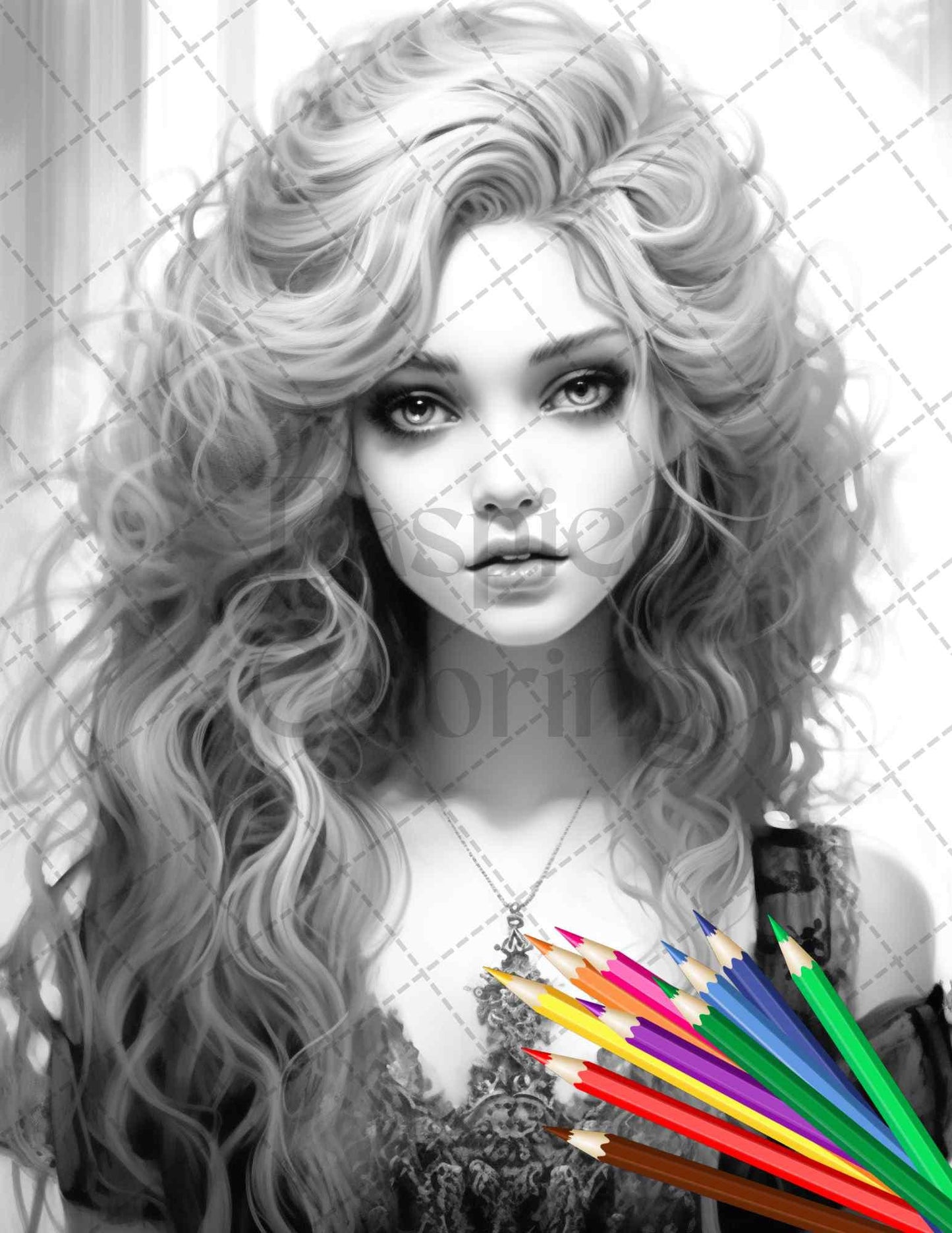 40 Beautiful Gothic Girls Grayscale Coloring Pages Printable for Adults, PDF File Instant Download