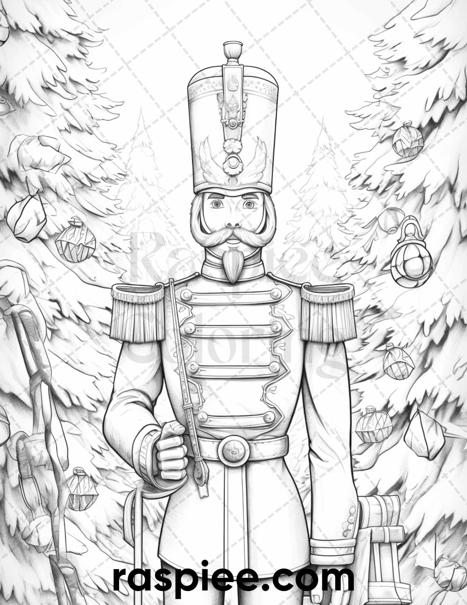 40 Christmas Nutcrackers Grayscale Coloring Pages for Adults, Printable PDF File Instant Download