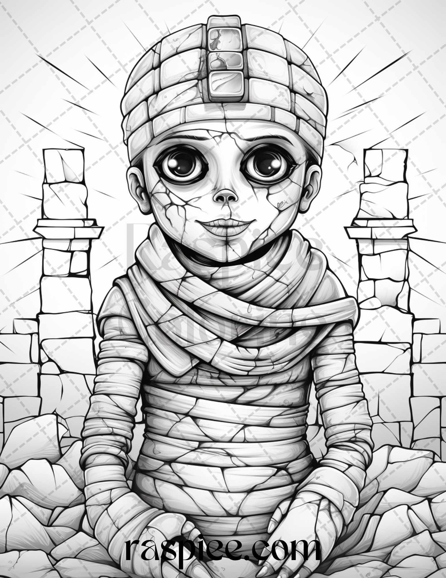 40 Halloween Creepy Kawaii Grayscale Coloring Pages for Adults and Kids, Printable PDF File Instant Download