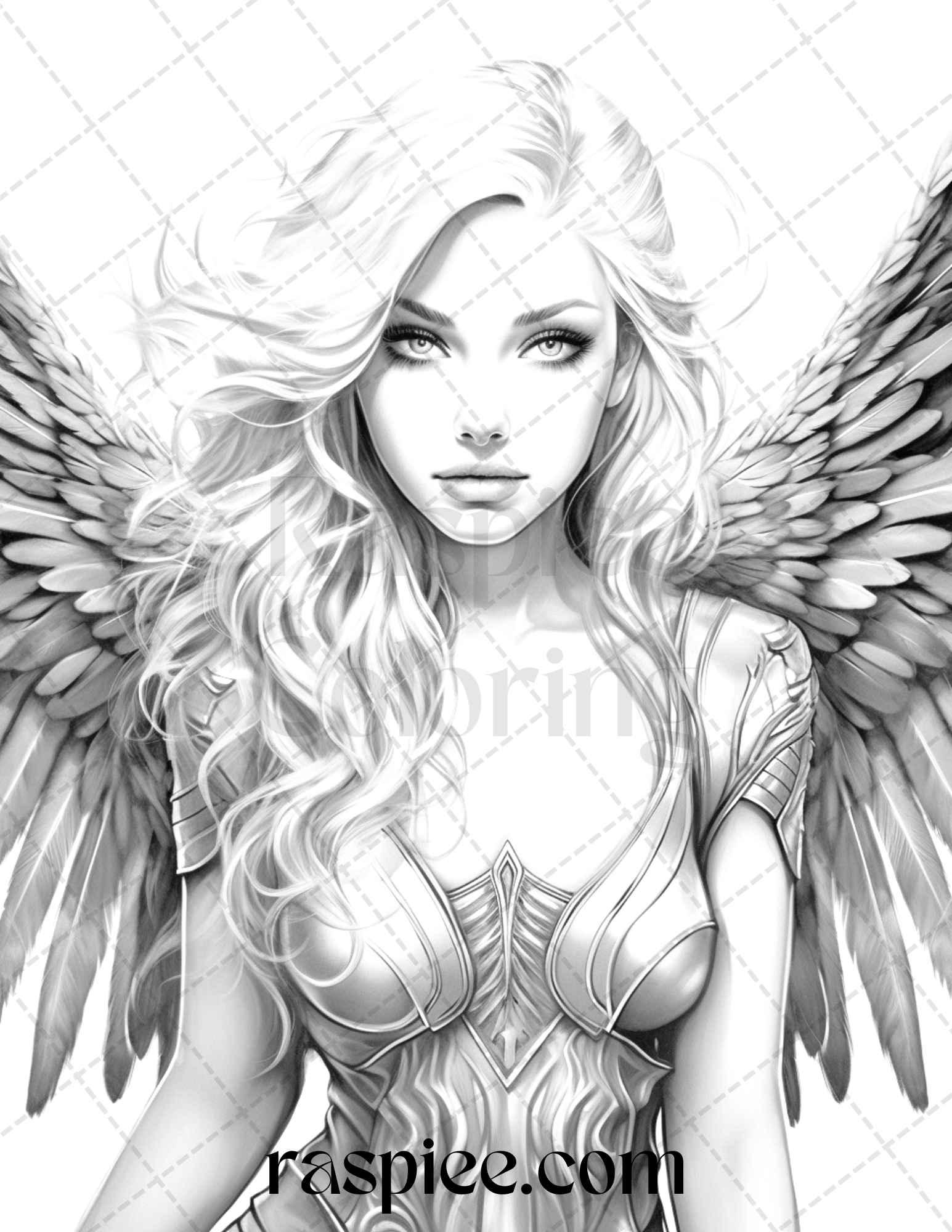 42 Enchanting Angels Grayscale Coloring Pages Printable for Adults, PDF File Instant Download