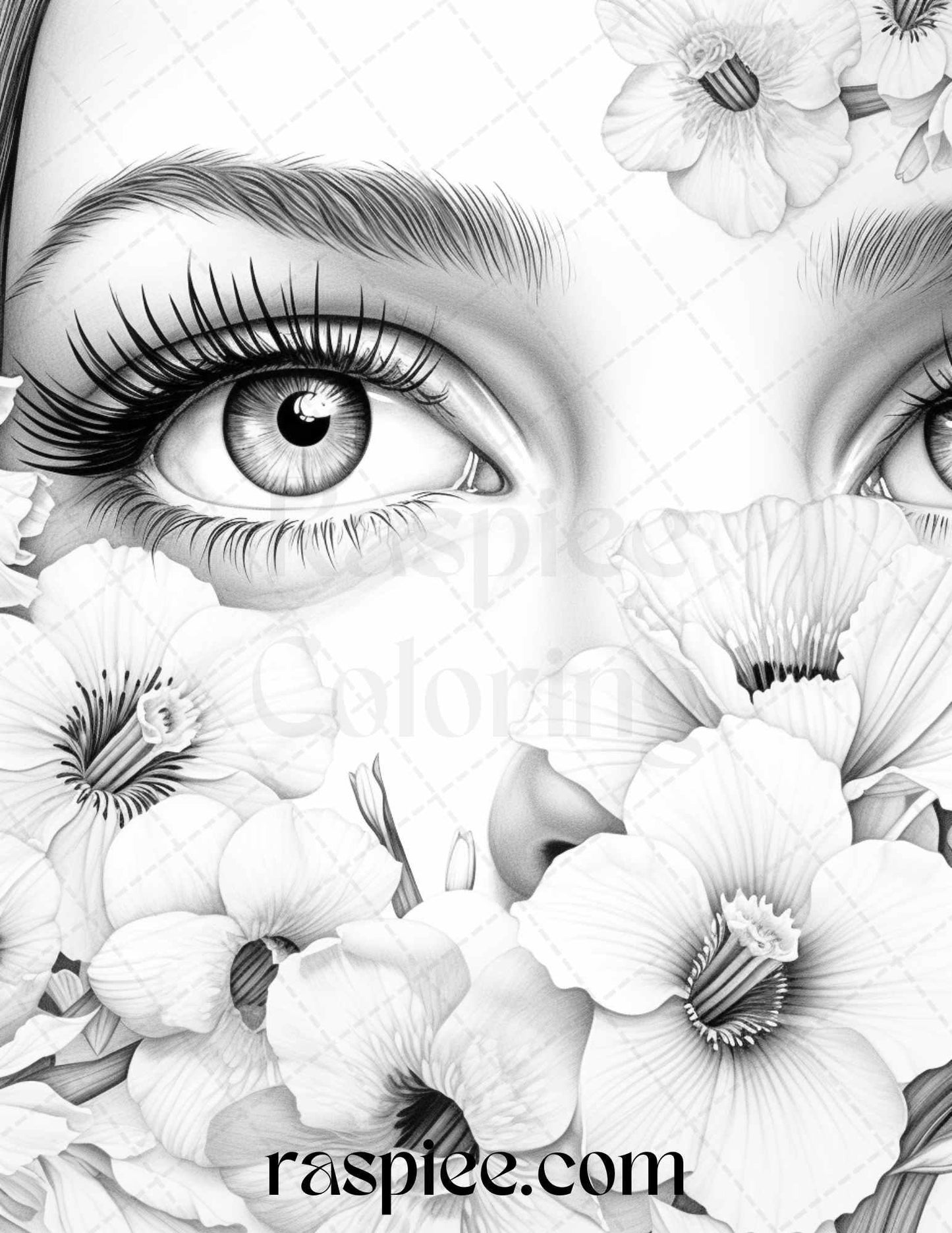 40 Charming Eyes Grayscale Coloring Pages Printable for Adults, PDF File Instant Download