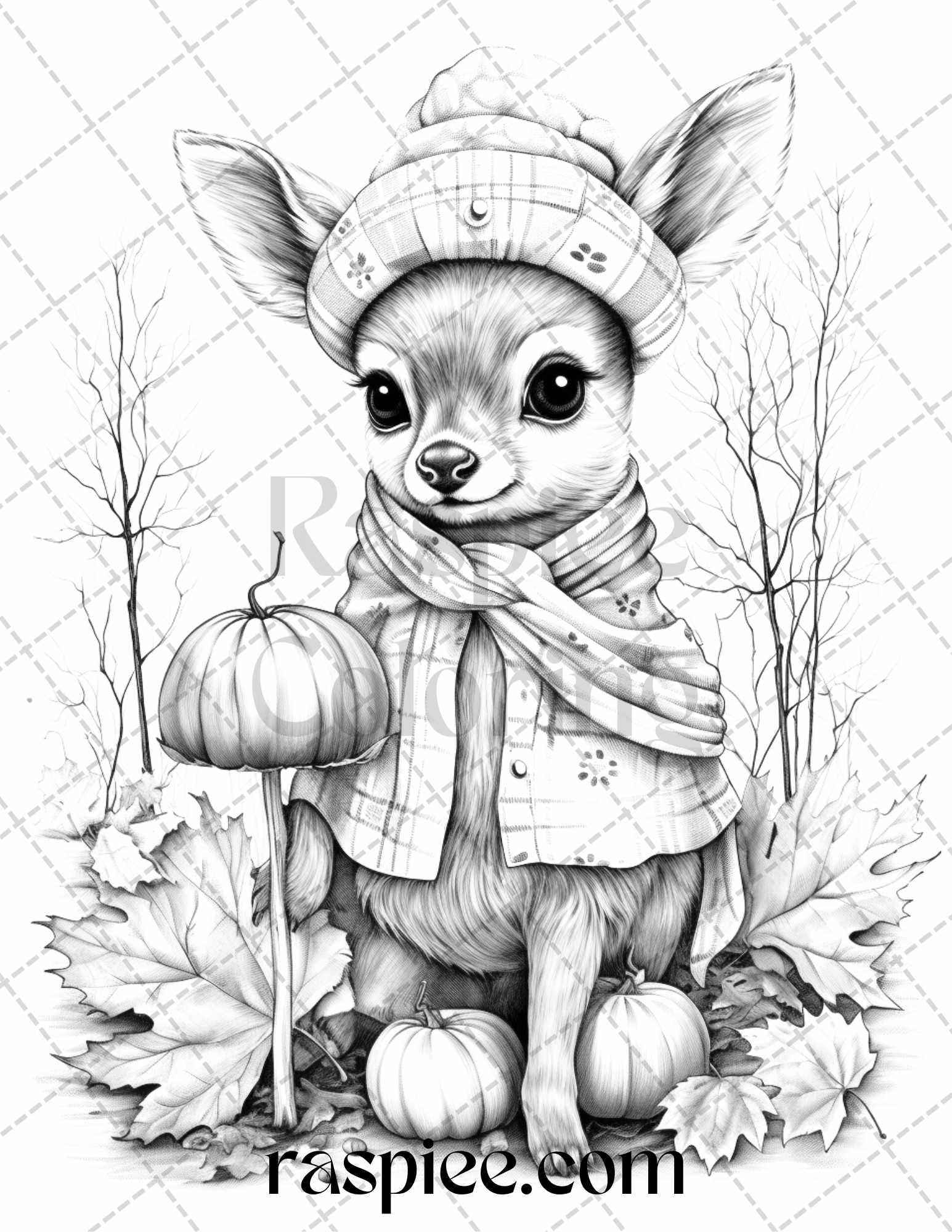 40 Cute Fall Animals Grayscale Coloring Pages Printable for Adults and Kids, PDF File Instant Download