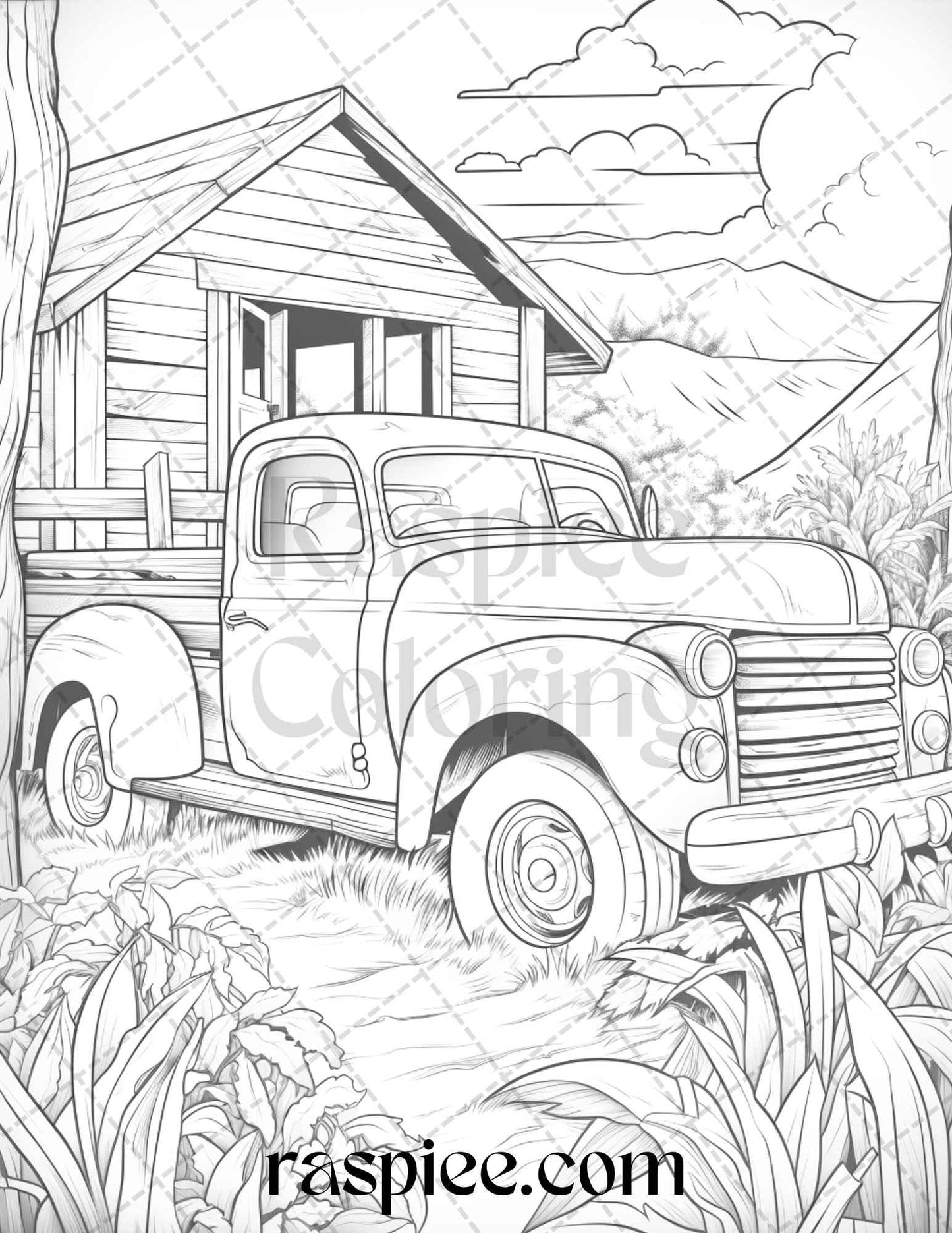 40 Farmstead Serenity Grayscale Coloring Pages Printable for Adults, PDF File Instant Download