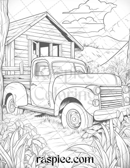 40 Farmstead Serenity Grayscale Coloring Pages Printable for Adults, PDF File Instant Download