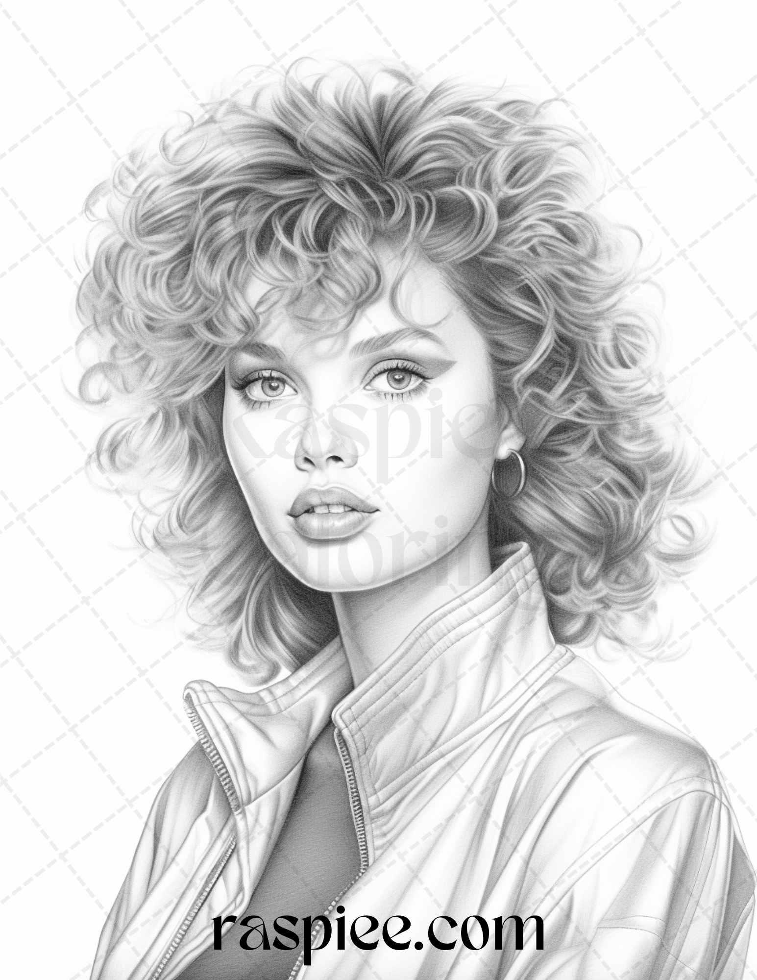 1980s Retro Beautiful Women Grayscale Coloring Pages for Adults, PDF File Instant Download