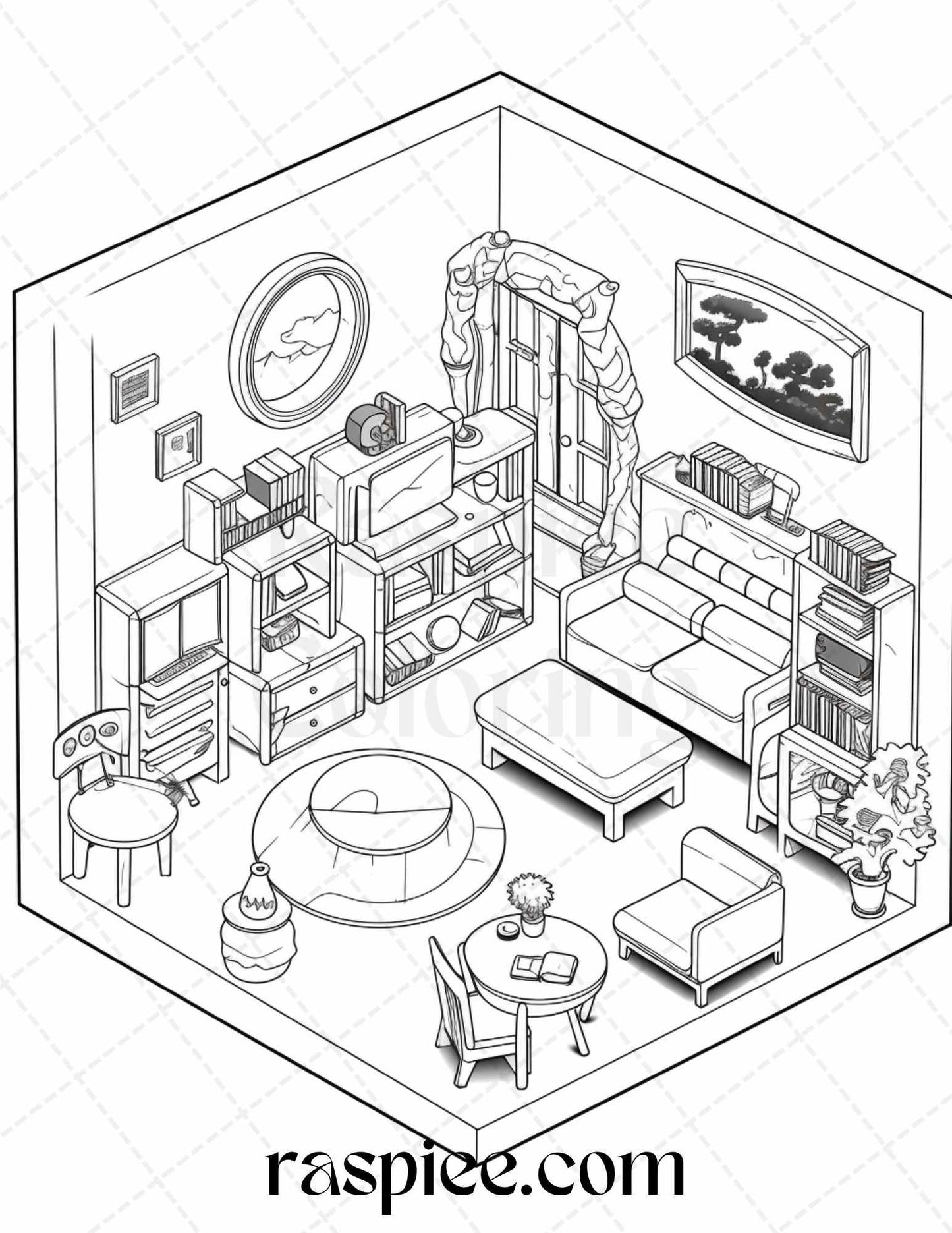 40 Pocket Room Coloring Pages Printable for Adults Kids, PDF File Instant Download