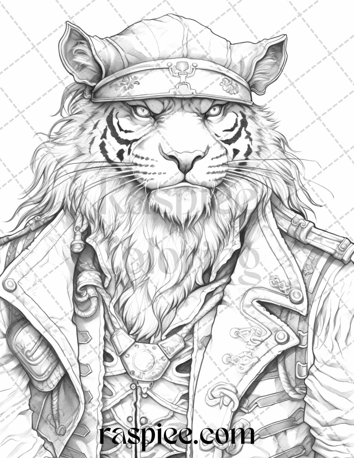 40 Pirate Animals Grayscale Coloring Pages Printable for Adults, PDF File Instant Download