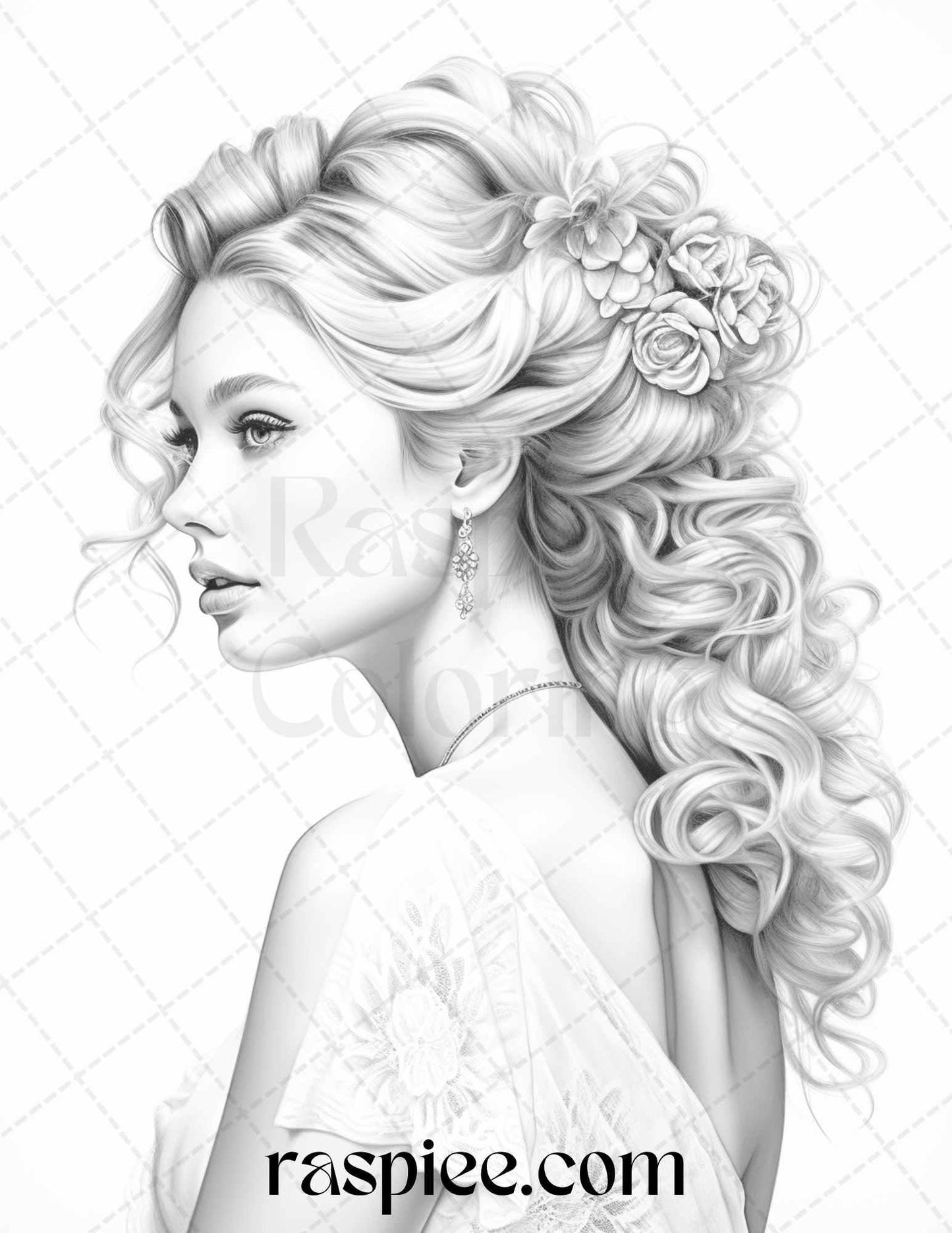 43 Beautiful Hairstyles Grayscale Coloring Pages Printable for Adults, PDF File Instant Download