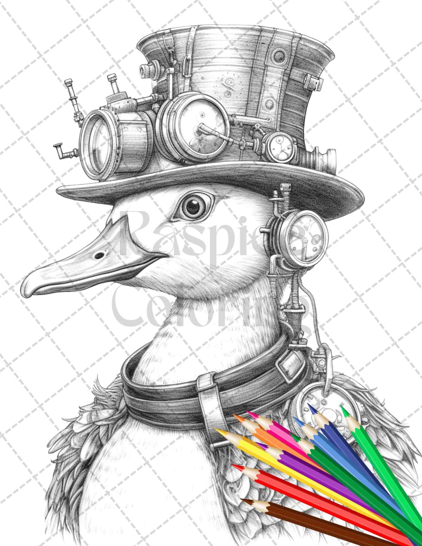 45 Steampunk Animals Grayscale Coloring Pages Printable for Adults Vol. 2, PDF File Instant Download