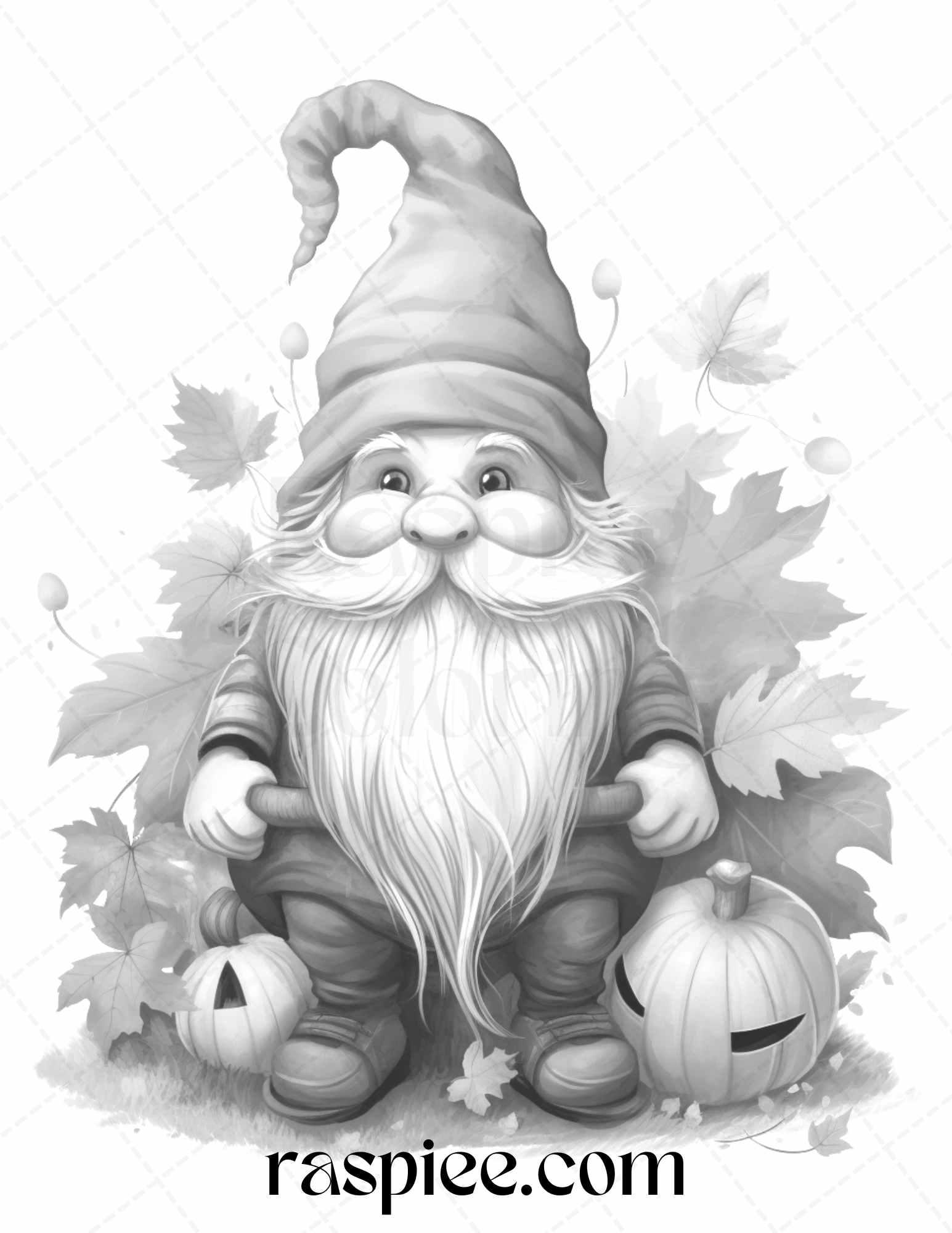 40 Fall Gnomes Grayscale Coloring Pages Printable for Adults Kids, PDF File Instant Download