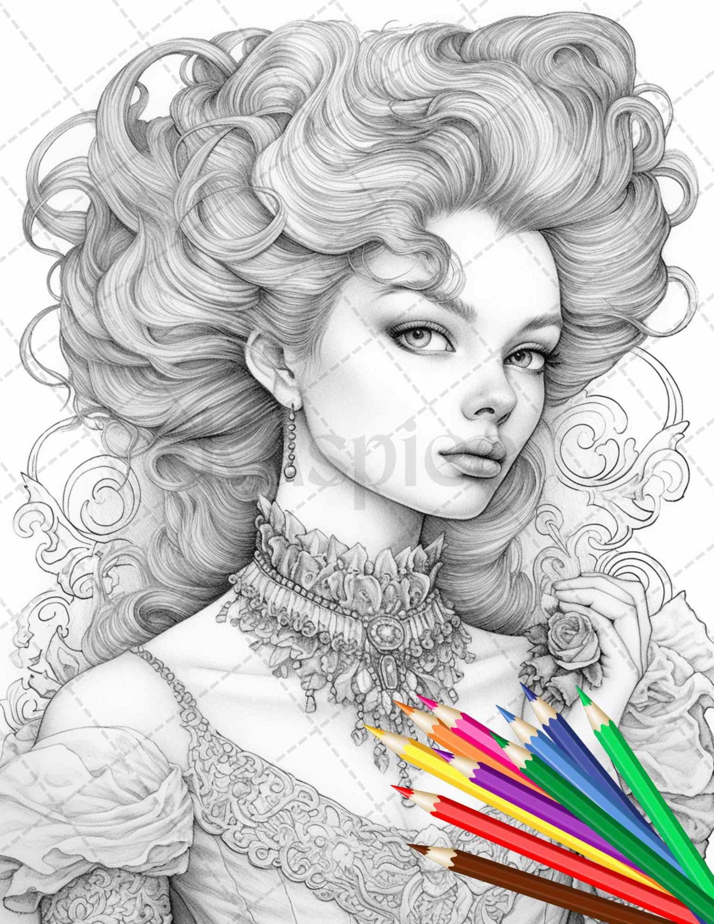 43 Beautiful Victorian Women Grayscale Coloring Pages Printable for Adults, PDF File Instant Download